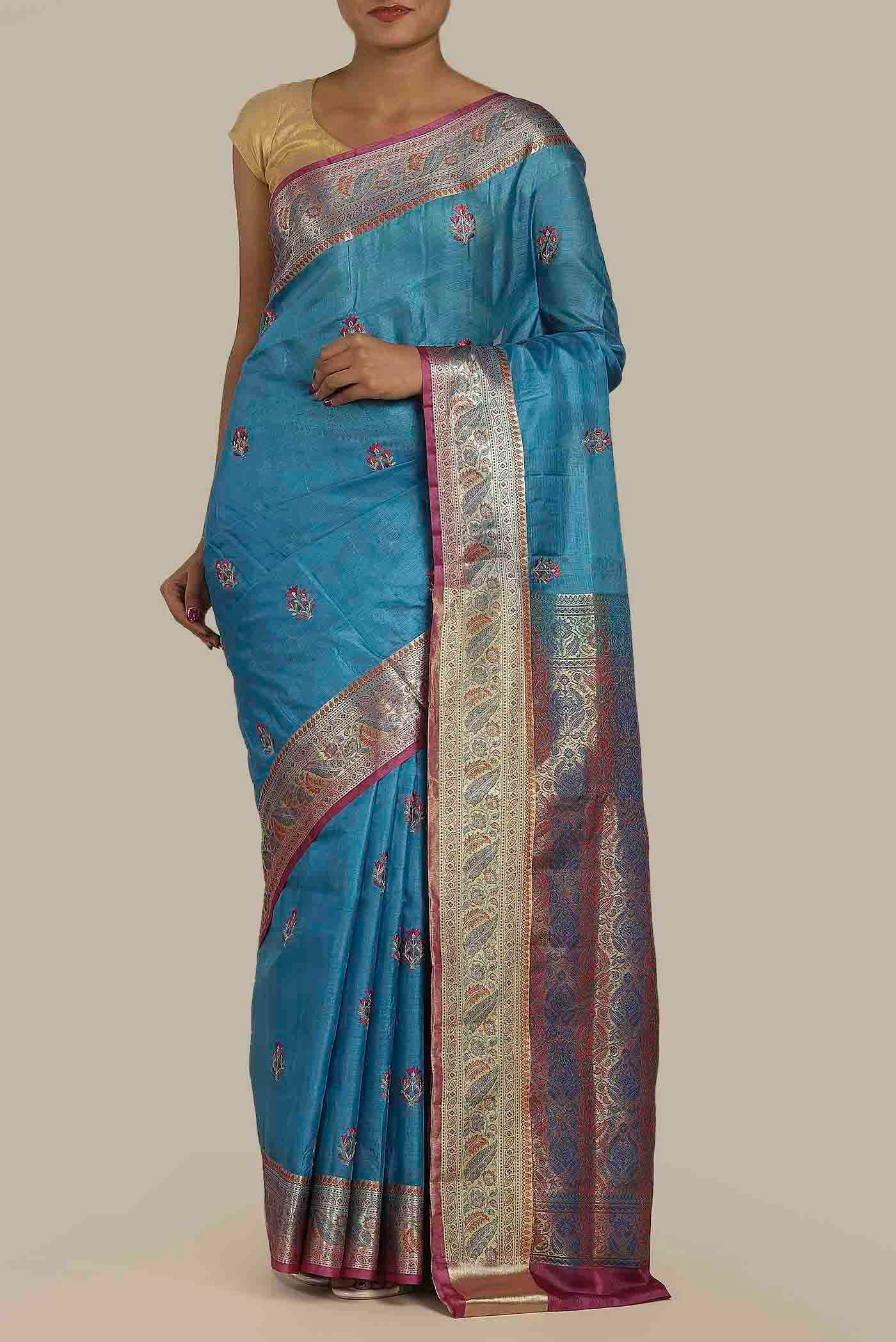 Blue Banarasi Tussar Silk Saree