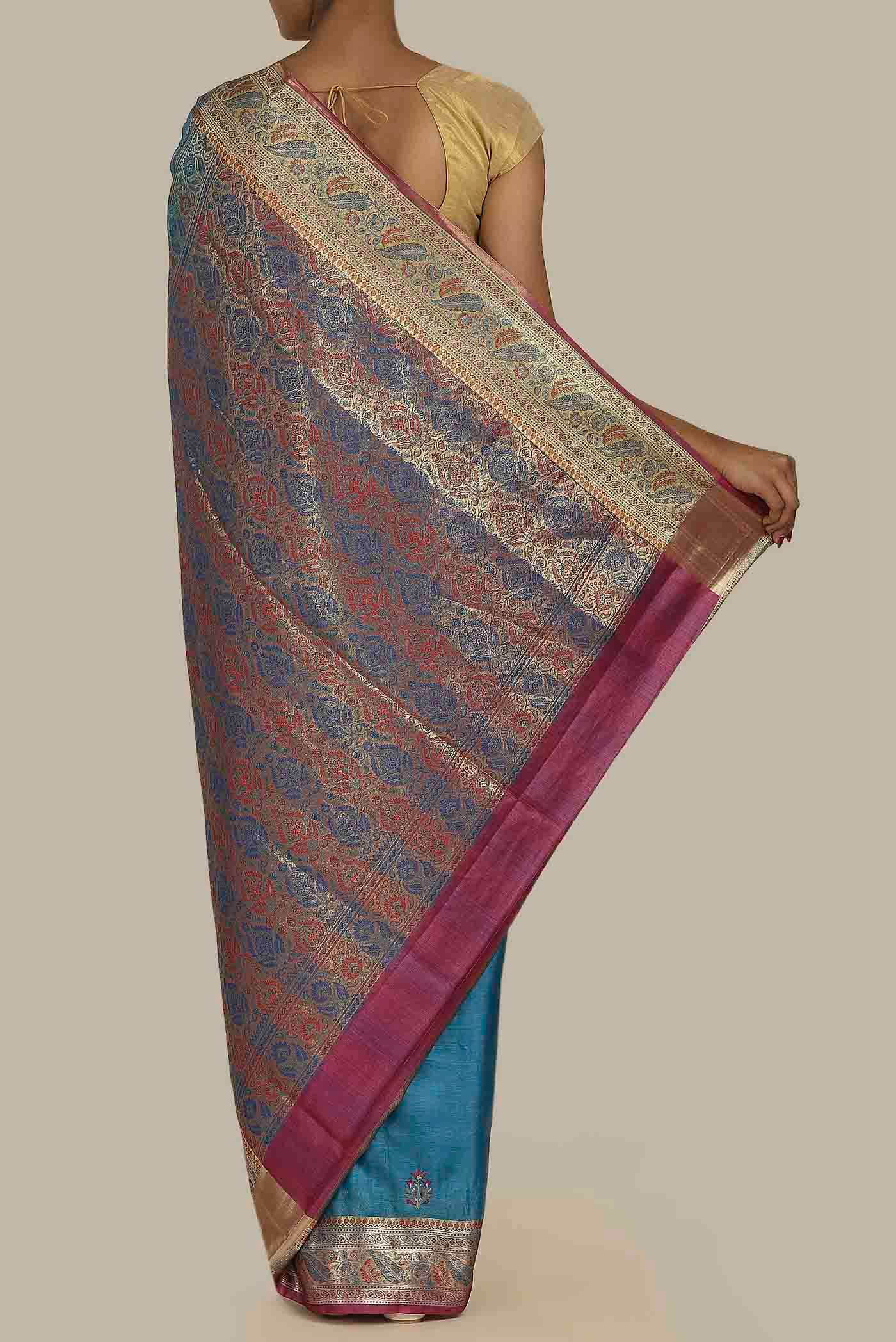 Blue Banarasi Tussar Silk Saree