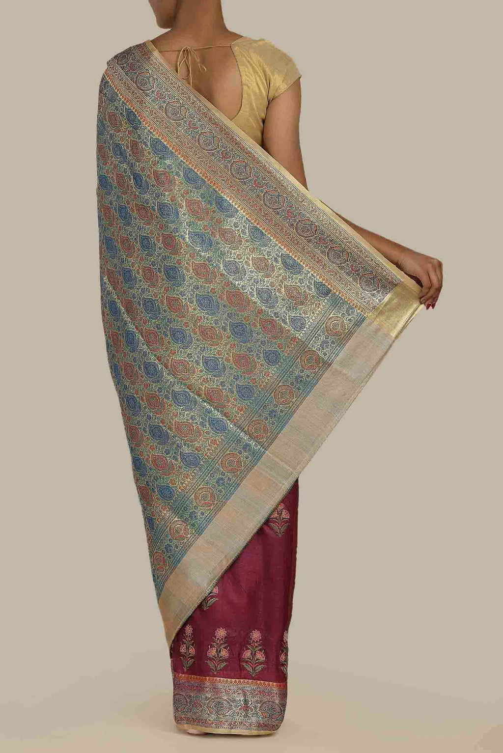 Maroon Banarasi Tussar Silk Saree