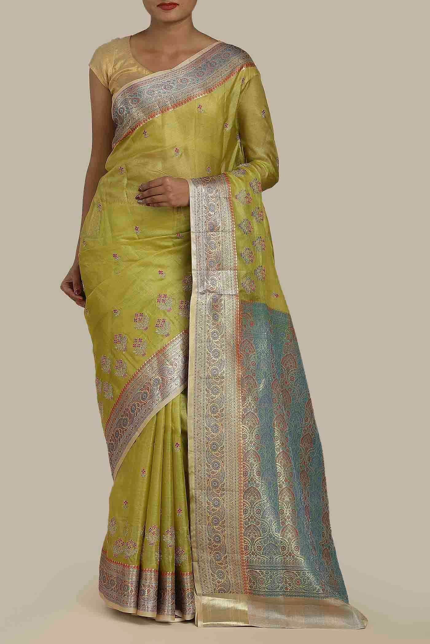 Green Banarasi Tussar Silk Saree
