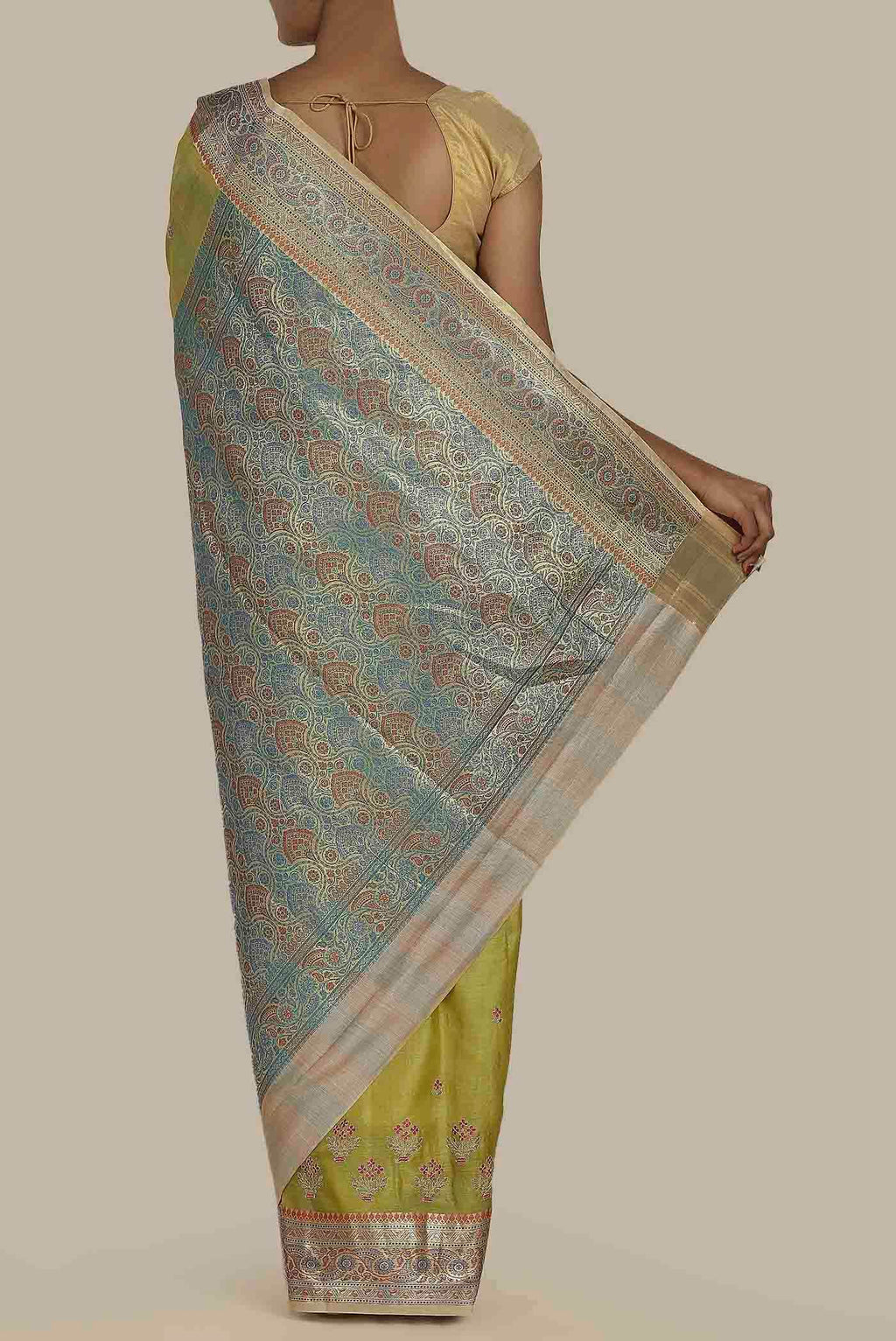 Green Banarasi Tussar Silk Saree