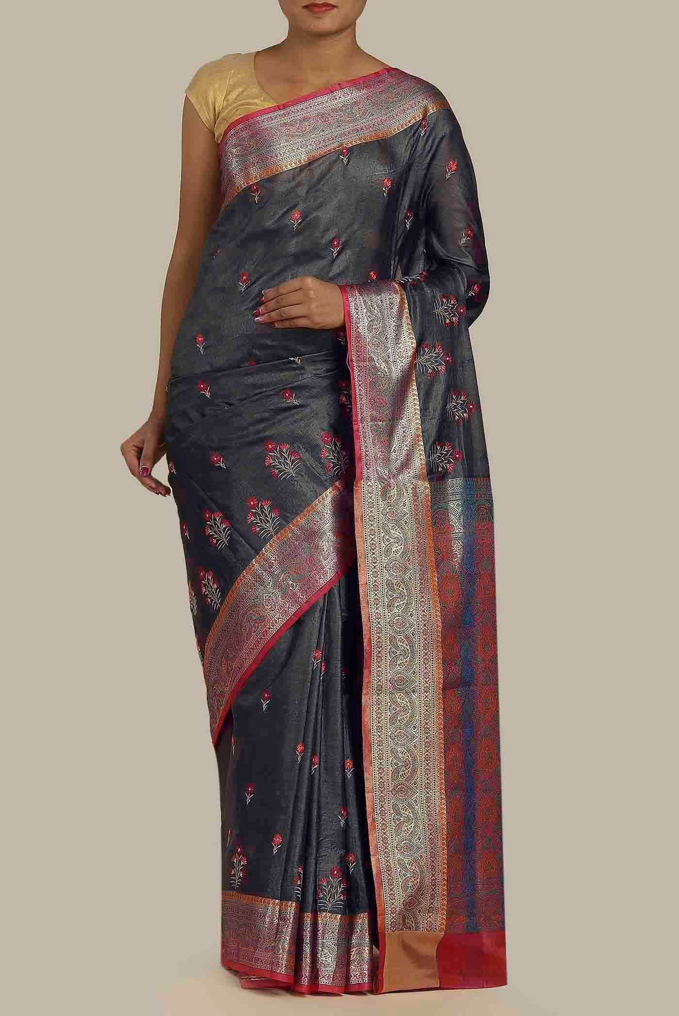 Black Banarasi Tussar Silk Saree