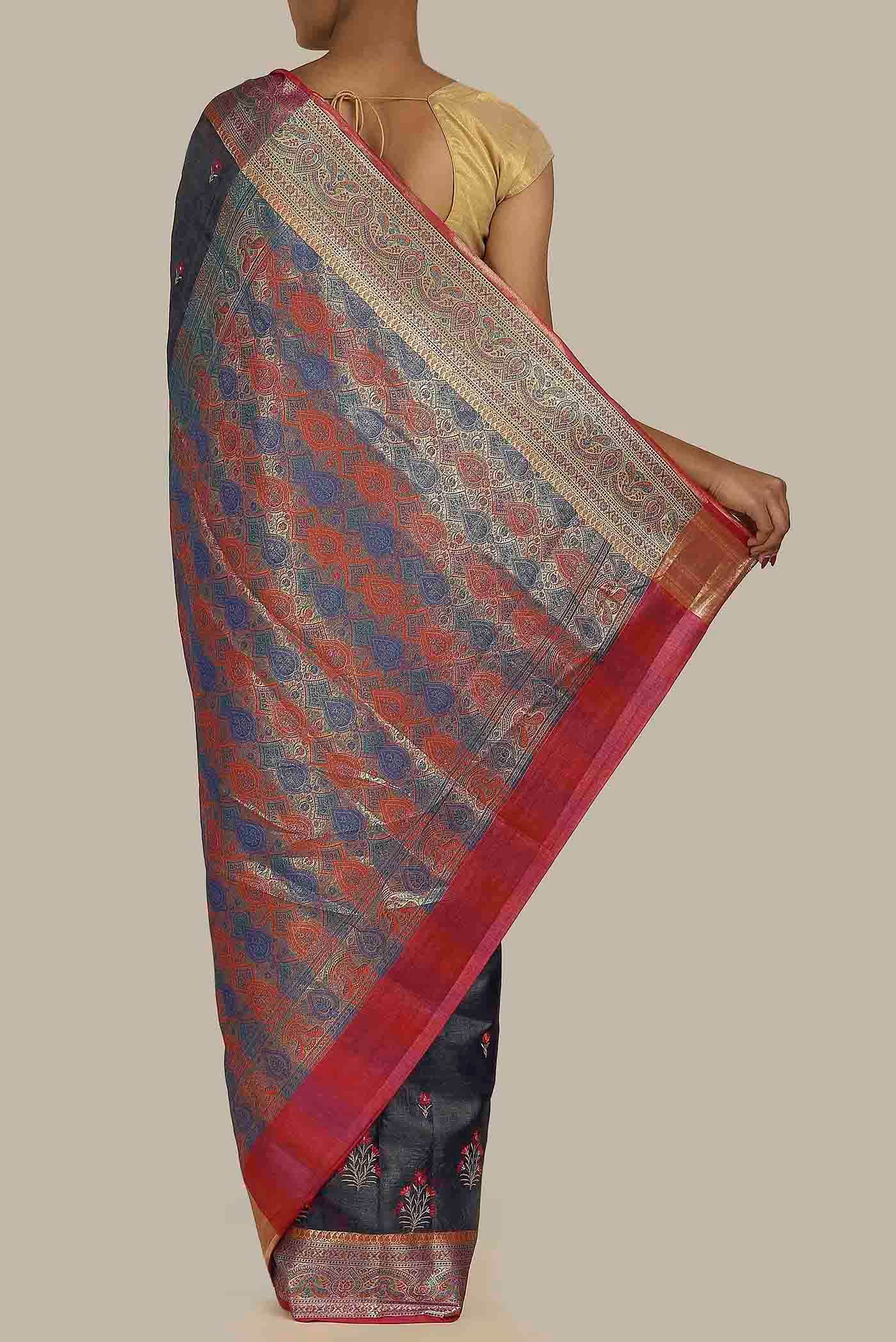 Black Banarasi Tussar Silk Saree