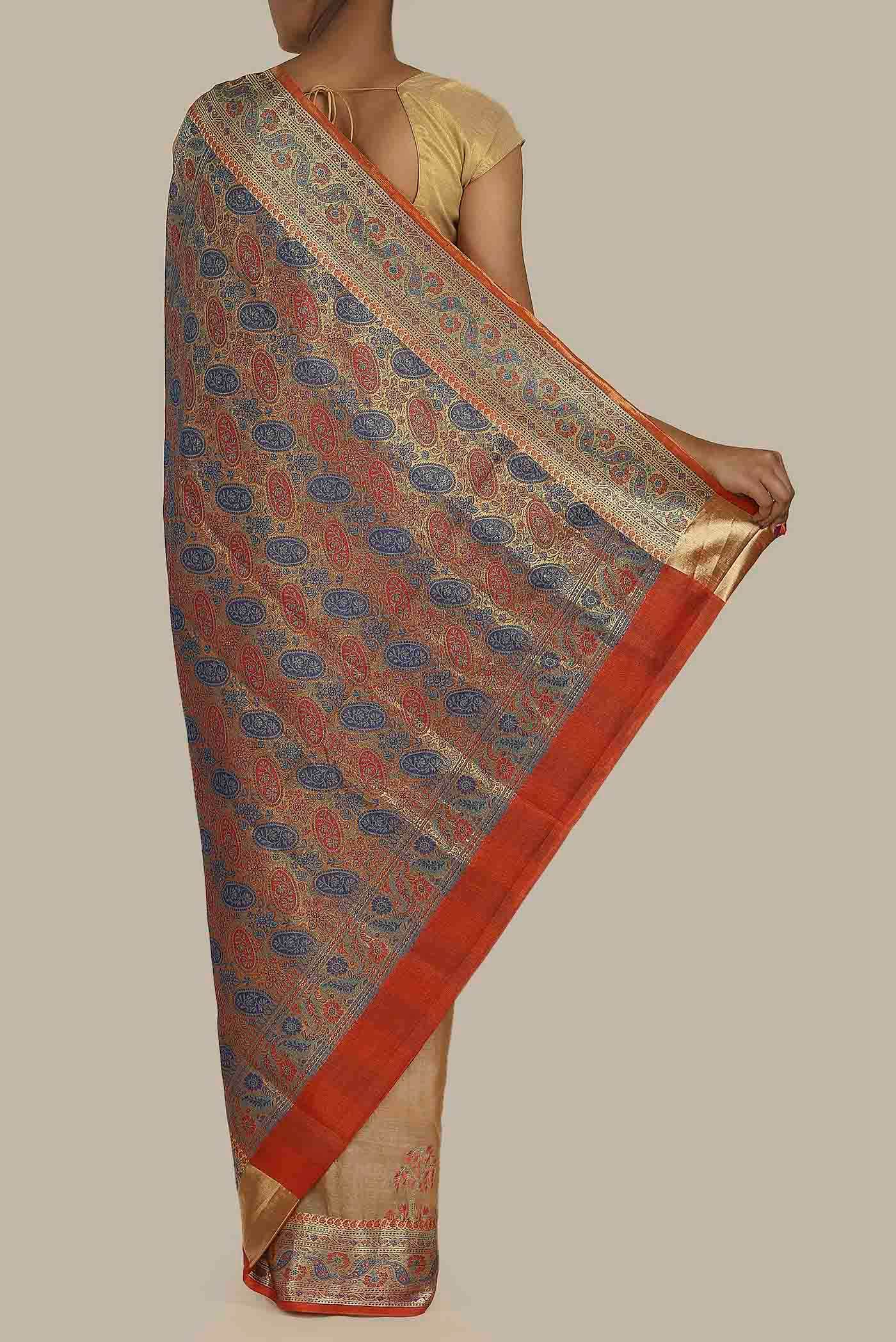 Beige Banarasi Tussar Silk Saree