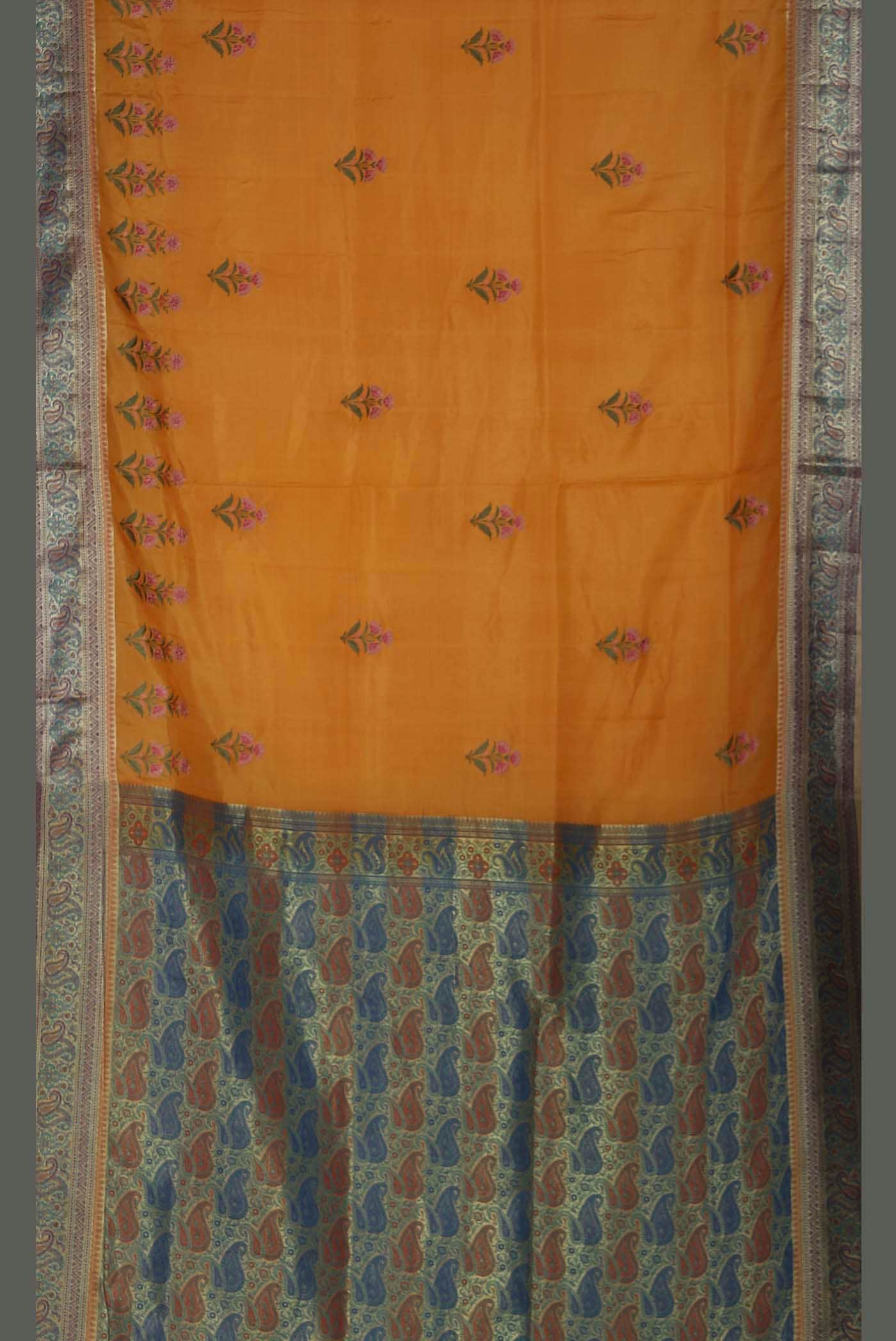 Orange Banarasi Tussar Silk Saree