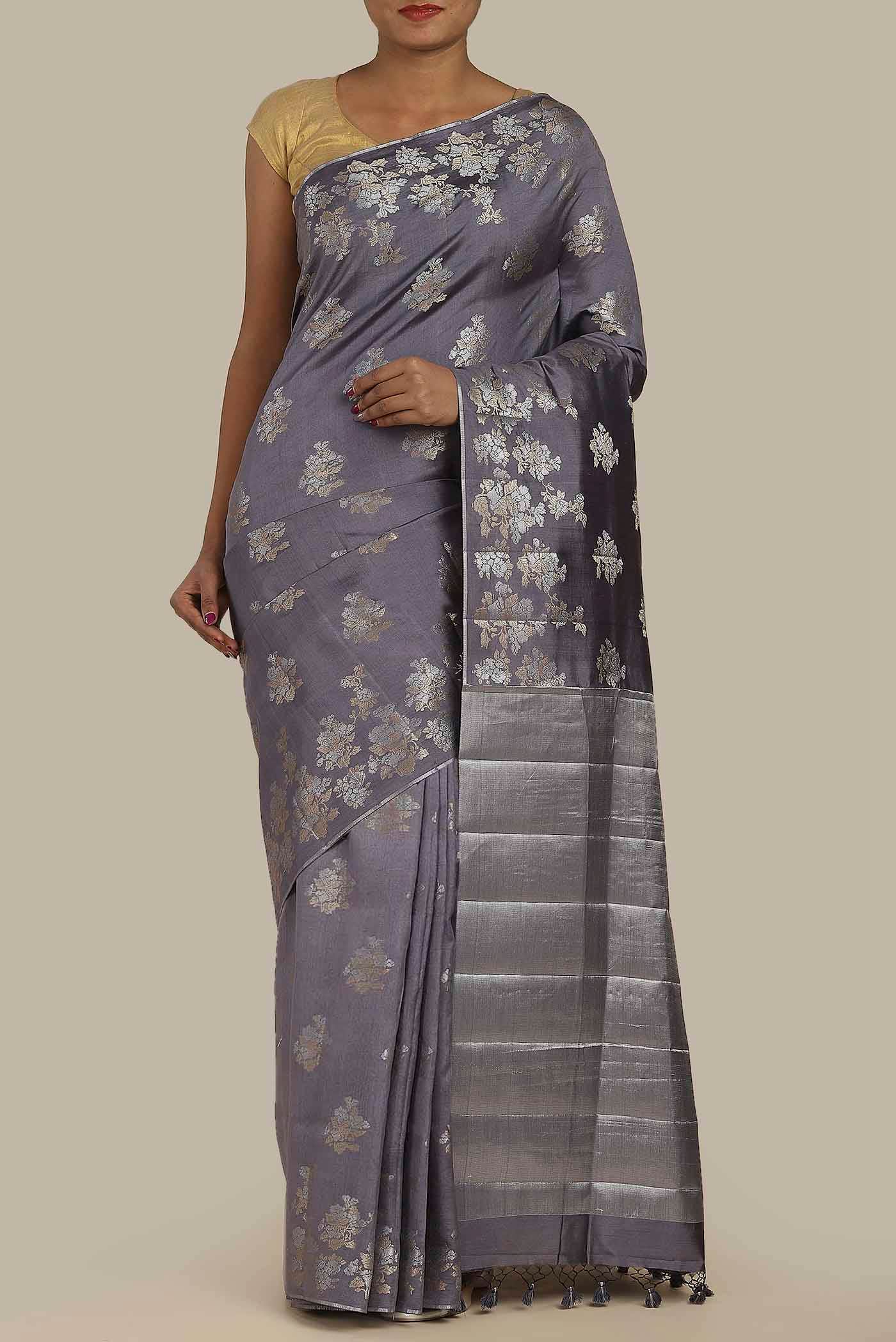 Grey Banarasi Raw Silk Saree