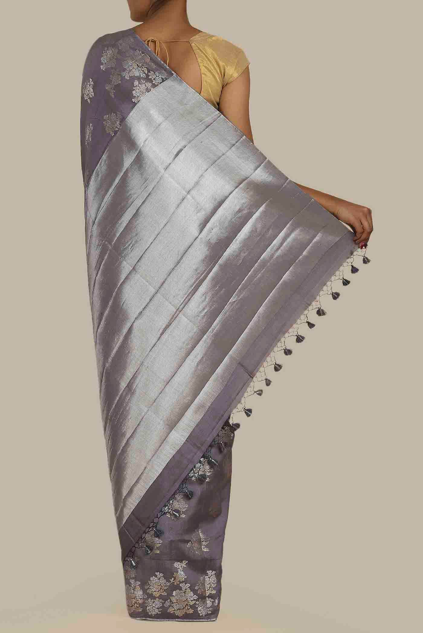 Grey Banarasi Raw Silk Saree