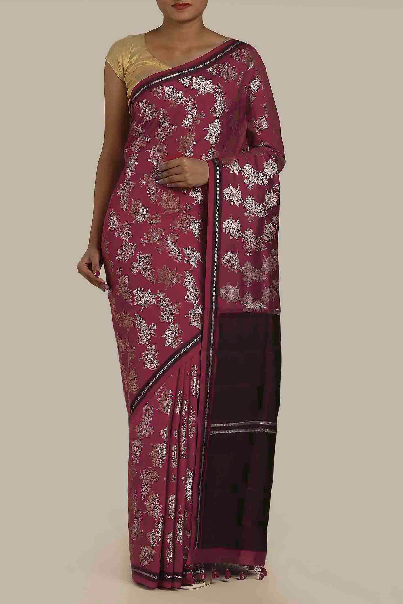 Maroon Banarasi Raw Silk Saree