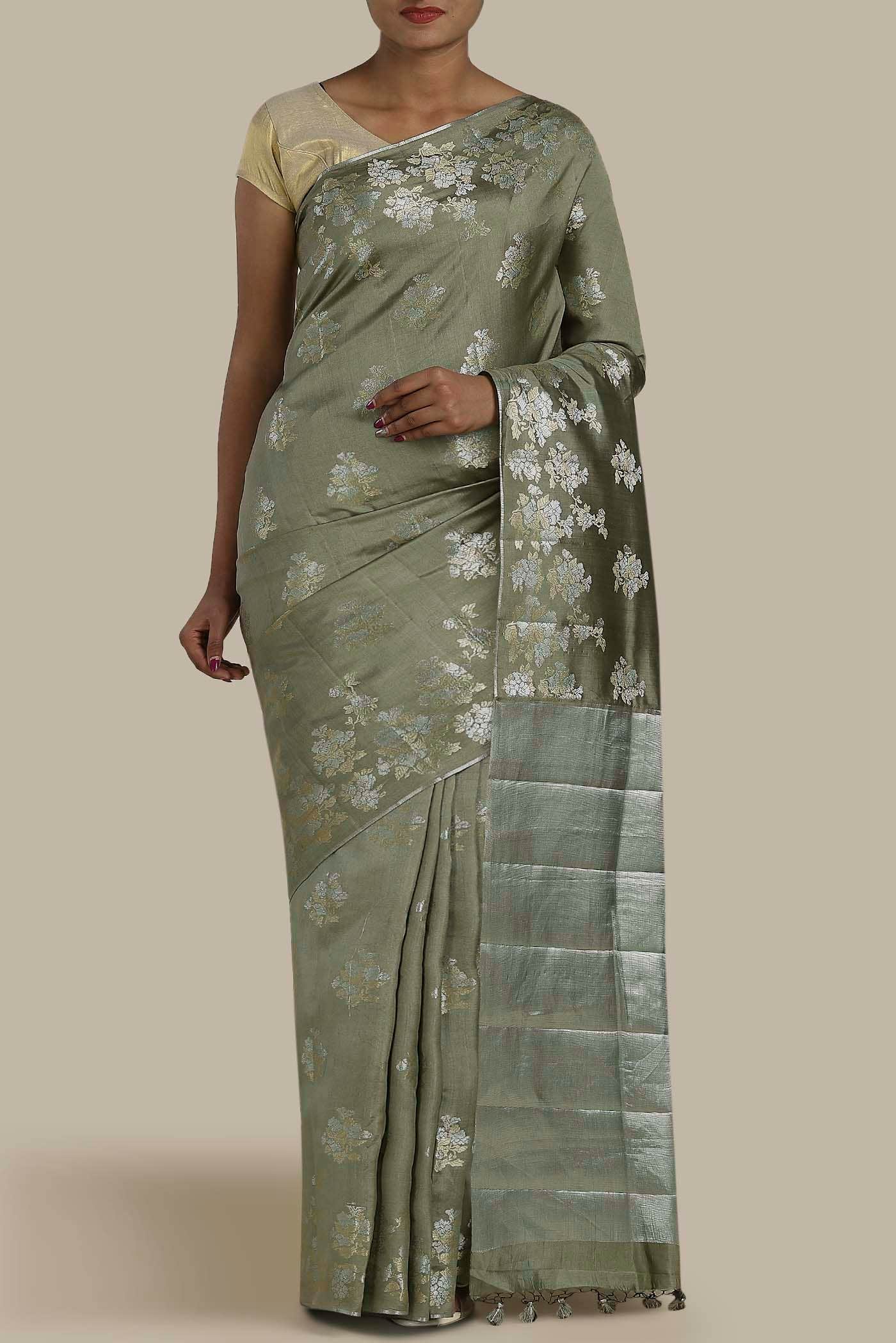 Green Banarasi Raw Silk Saree