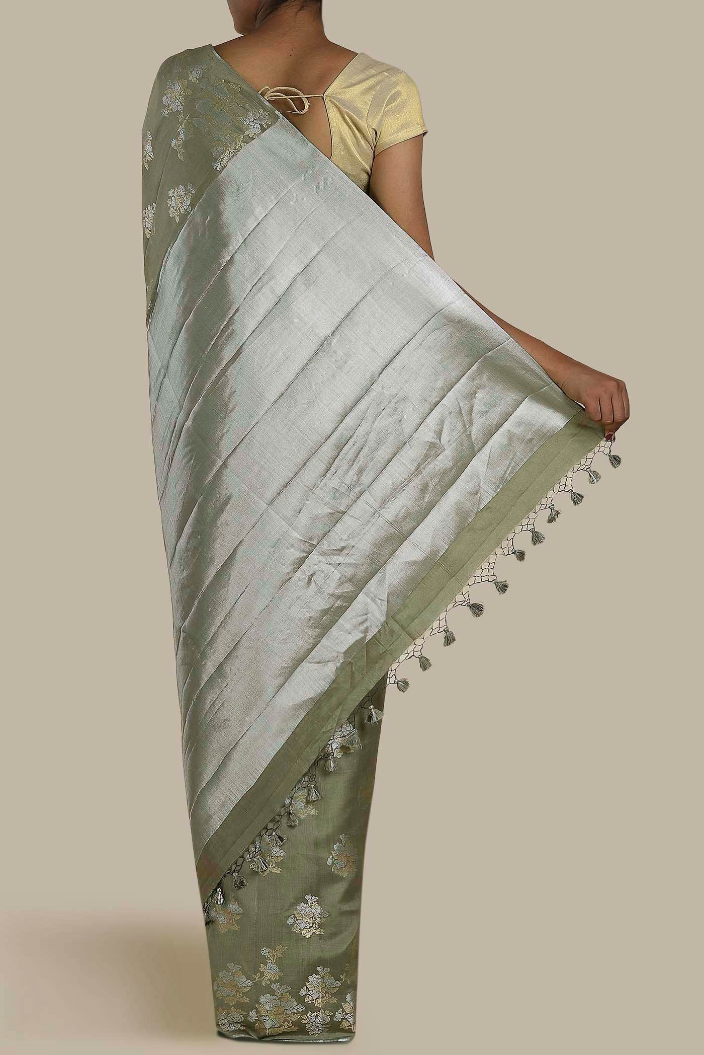 Green Banarasi Raw Silk Saree