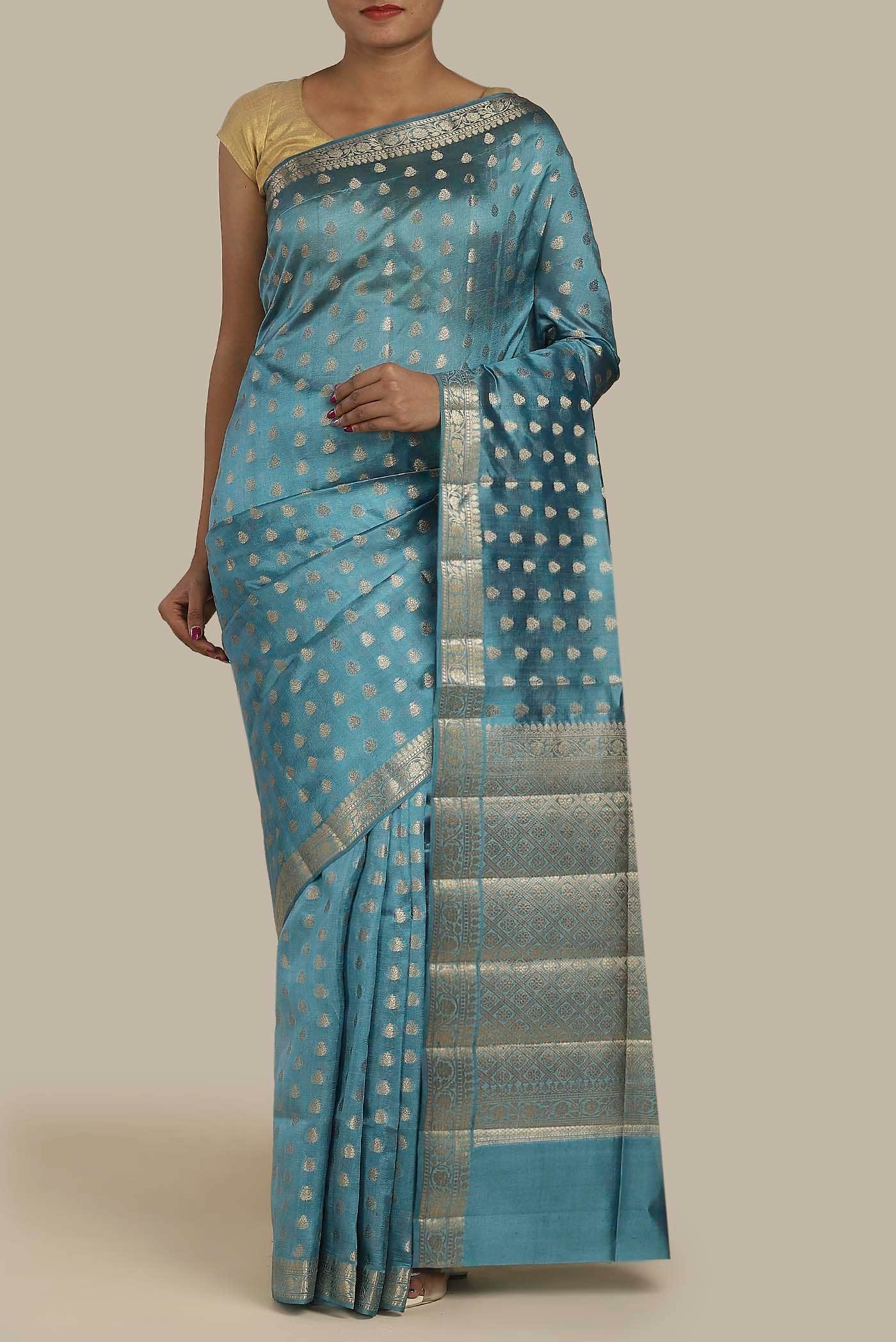 Blue Banarasi Raw Silk Saree