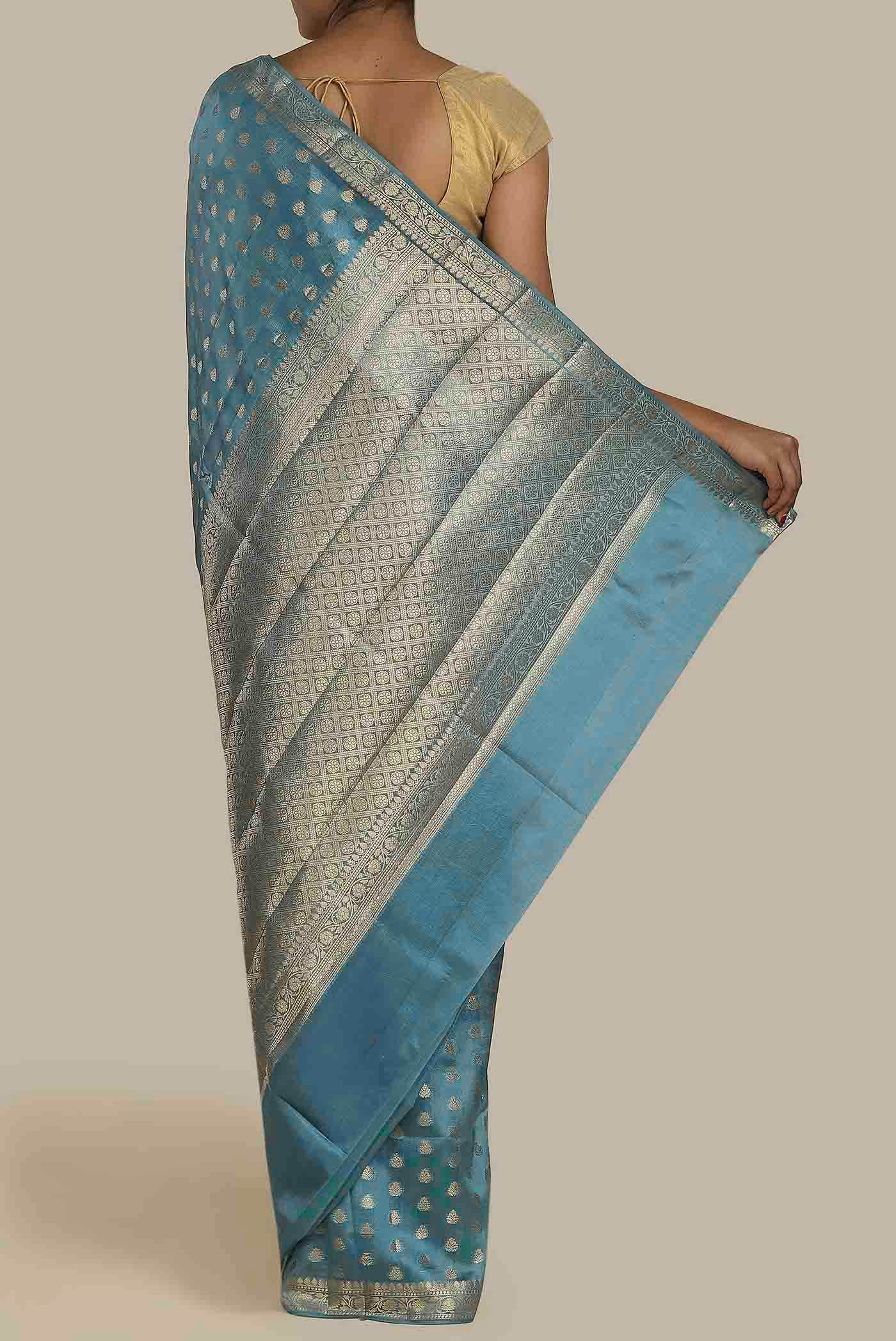 Blue Banarasi Raw Silk Saree