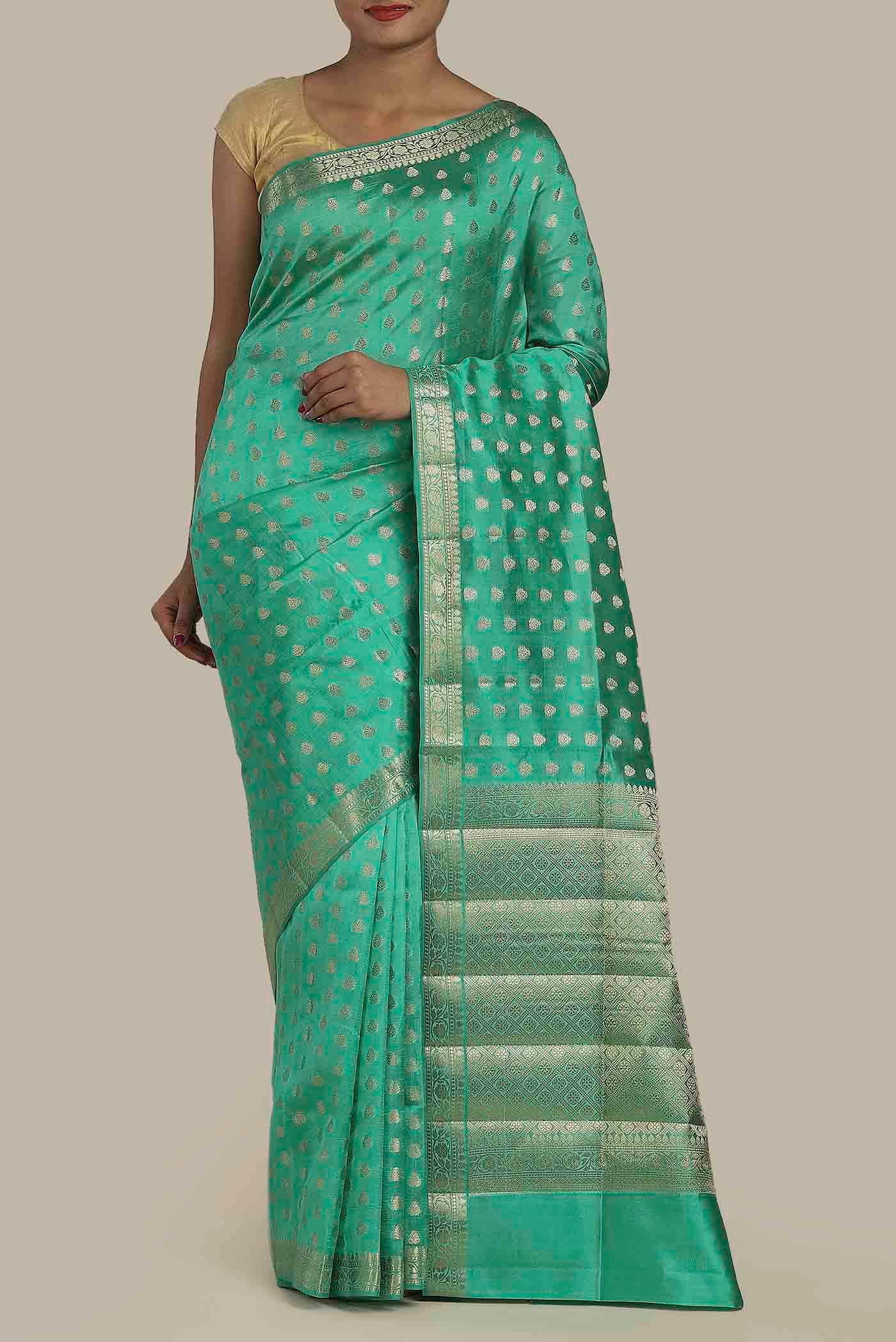 Sea Green Banarasi Raw Silk Saree