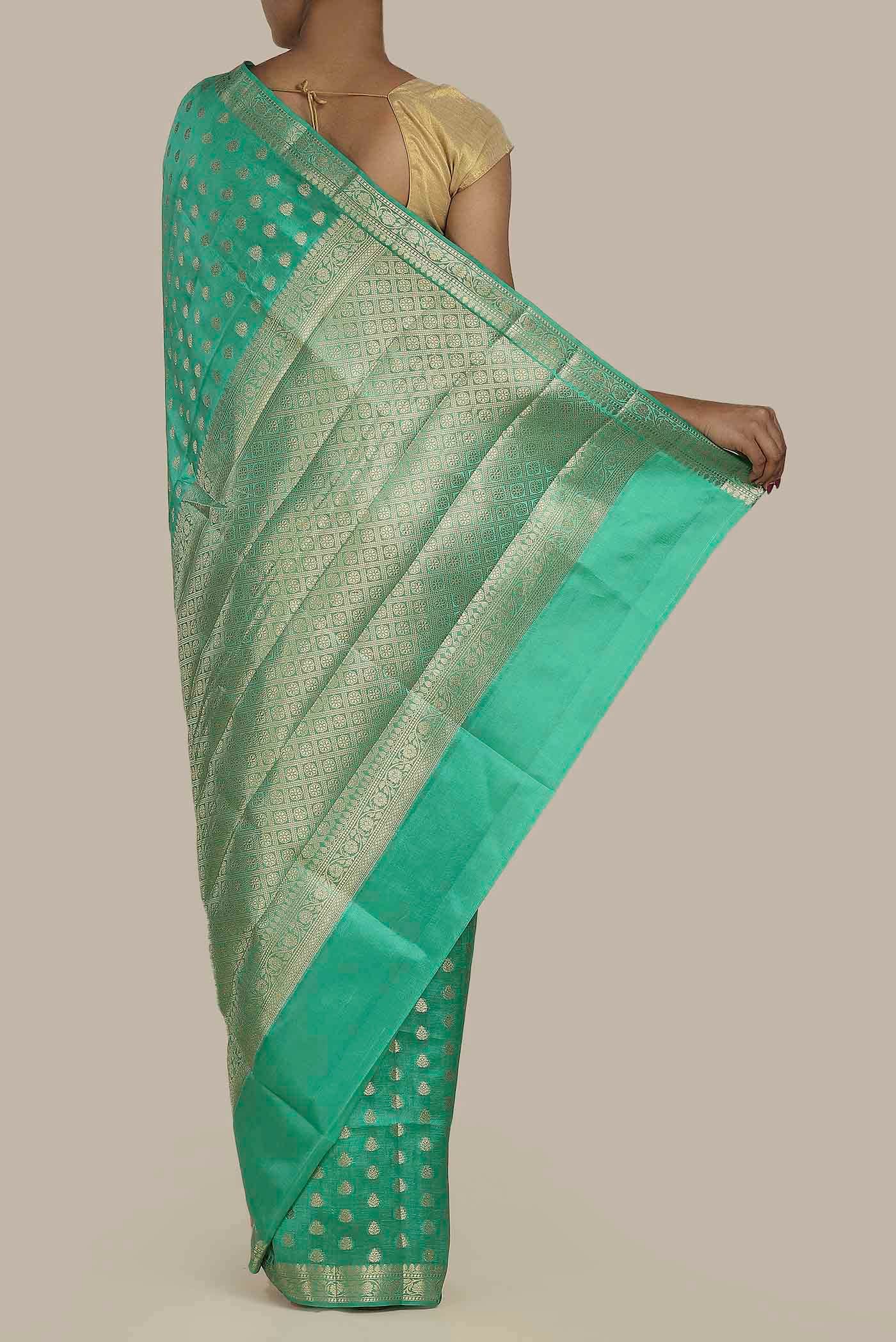 Sea Green Banarasi Raw Silk Saree