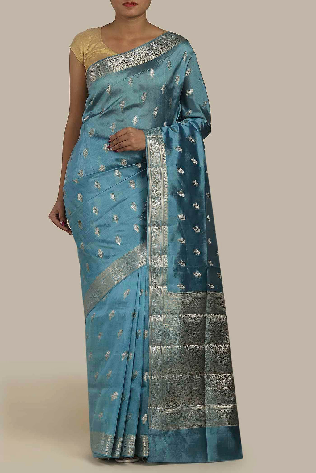 Blue Banarasi Raw Silk Saree