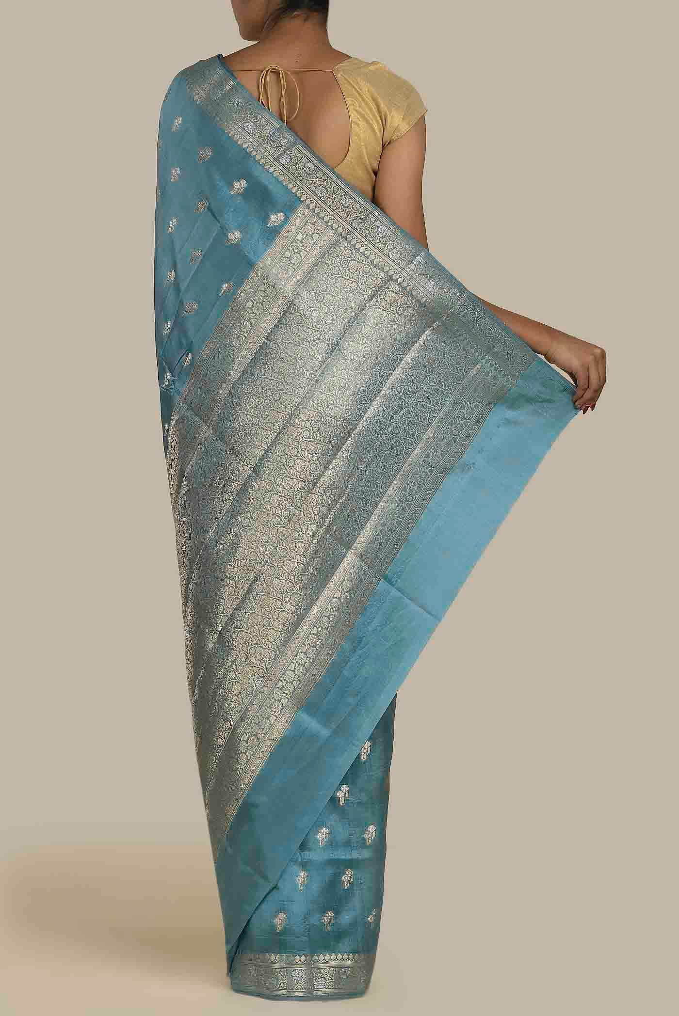 Blue Banarasi Raw Silk Saree