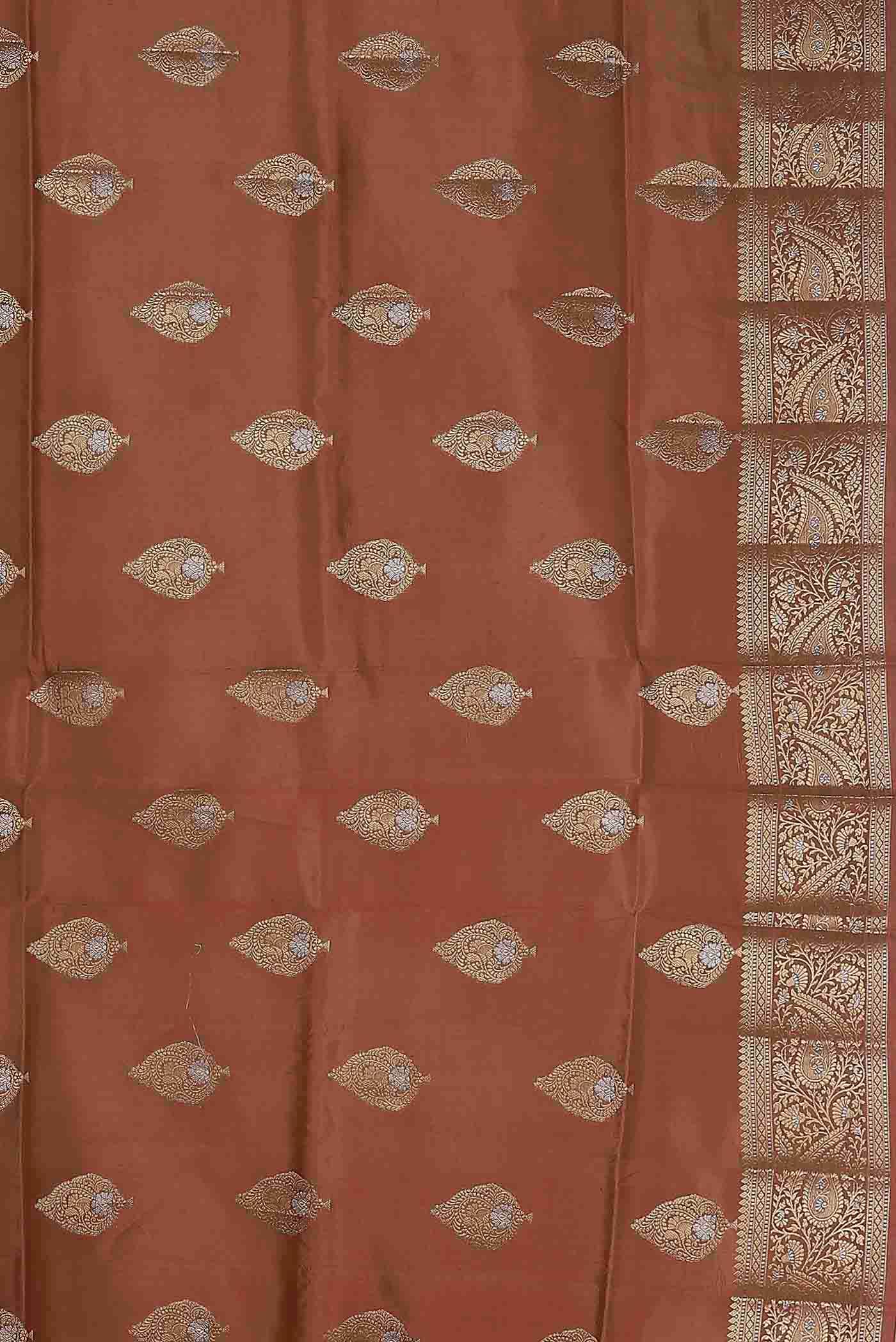 Rust Banarasi Raw Silk Saree