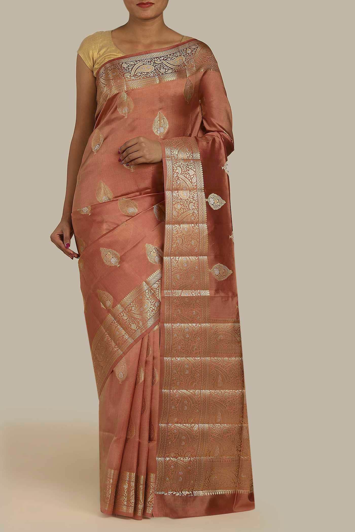 Rust Banarasi Raw Silk Saree