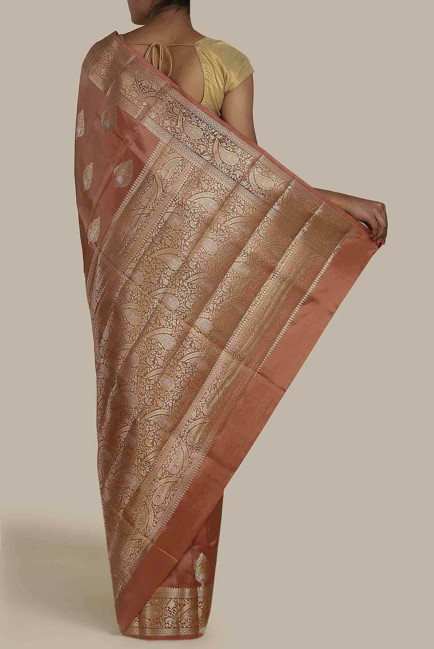 Rust Banarasi Raw Silk Saree