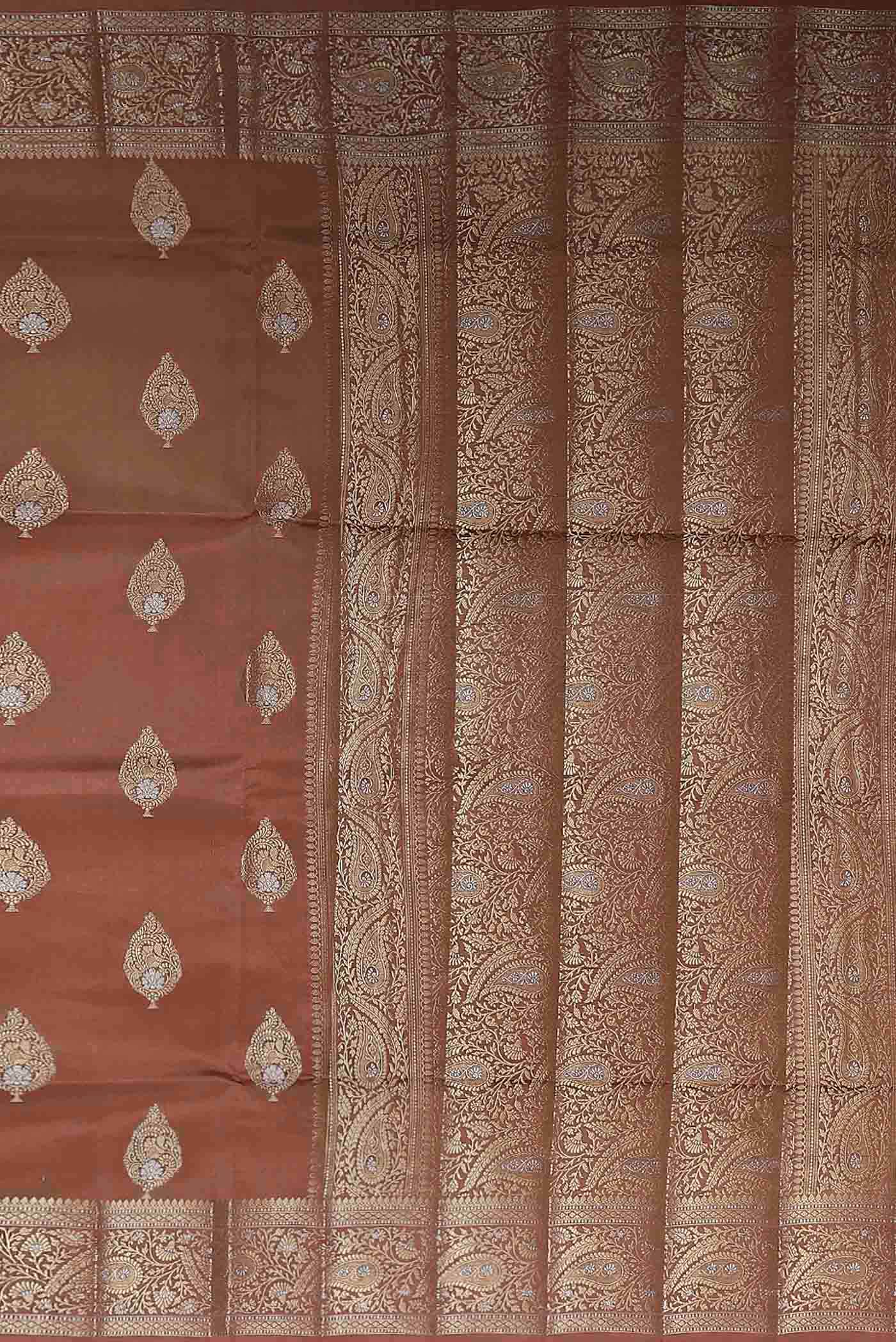 Rust Banarasi Raw Silk Saree
