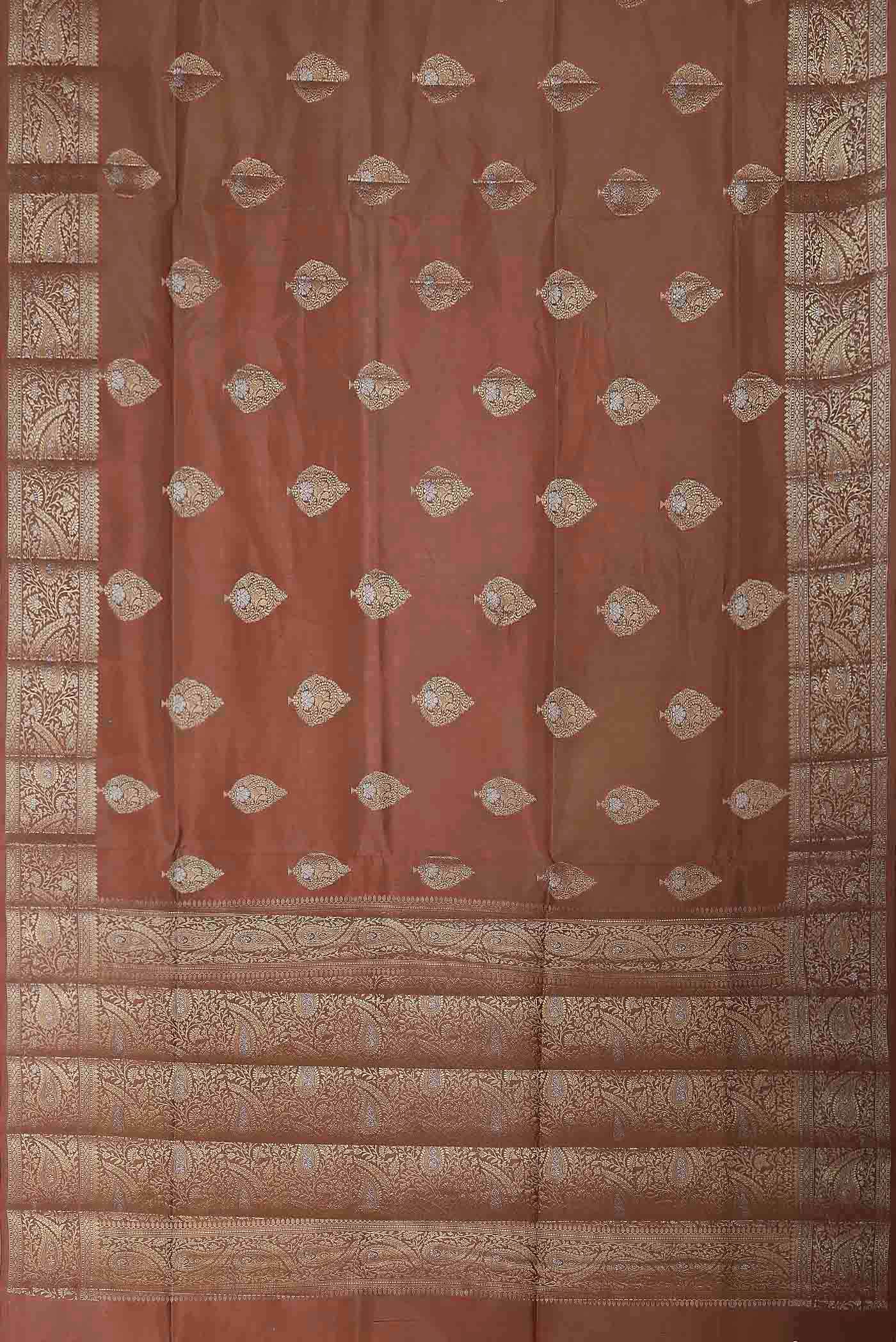Rust Banarasi Raw Silk Saree