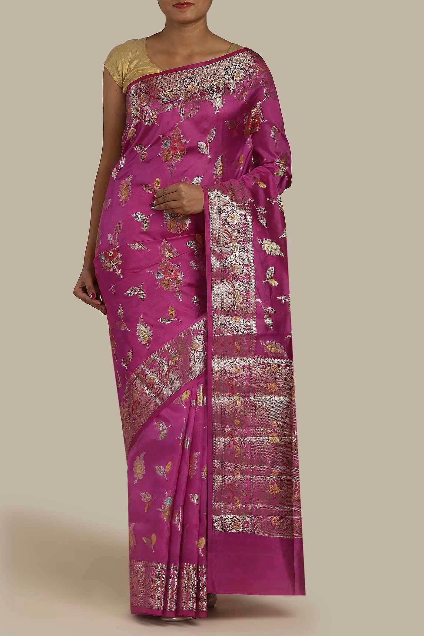 Magenta Banarasi Raw Silk Saree