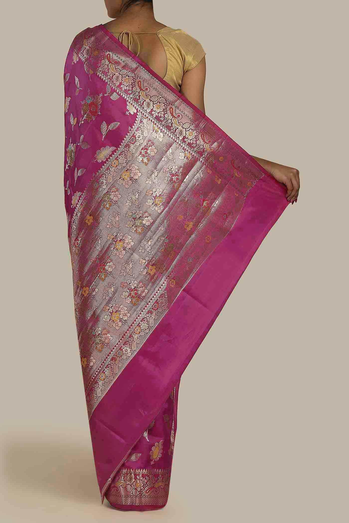 Magenta Banarasi Raw Silk Saree
