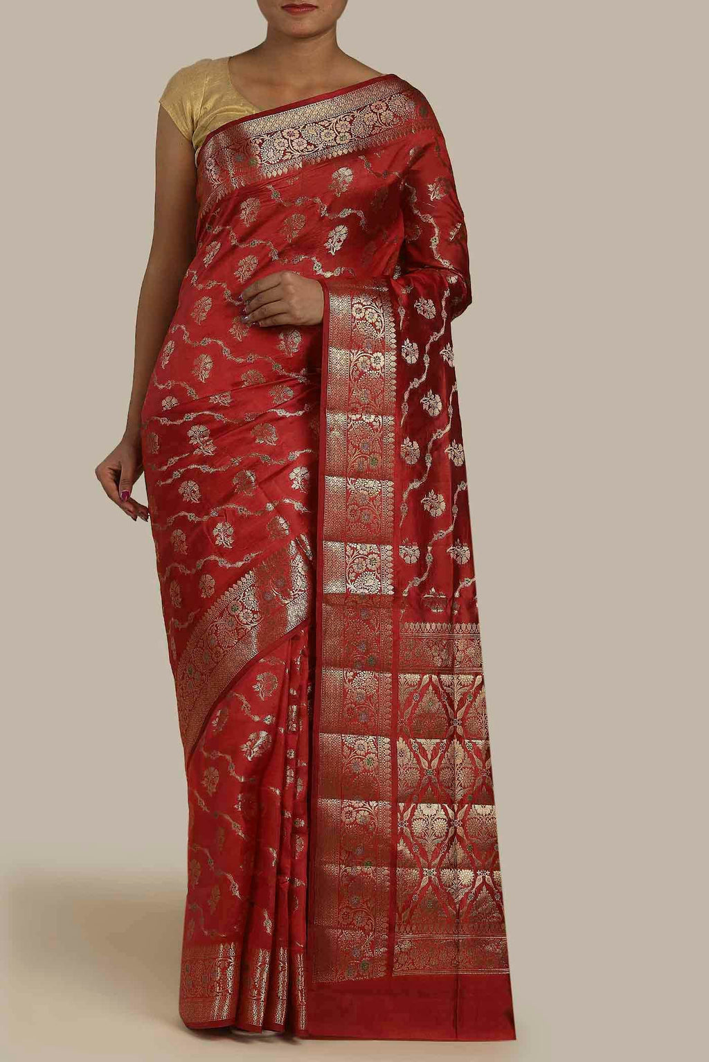 Red Banarasi Raw Silk Saree