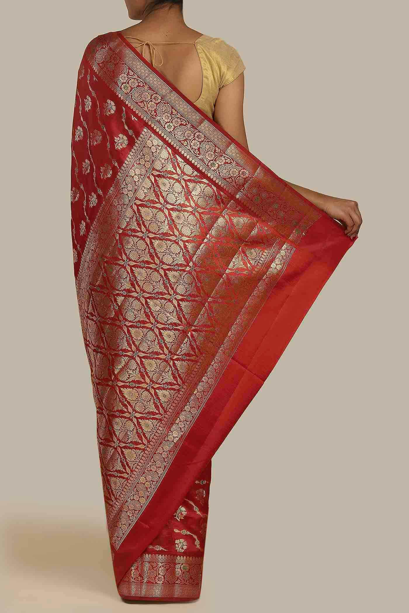 Red Banarasi Raw Silk Saree