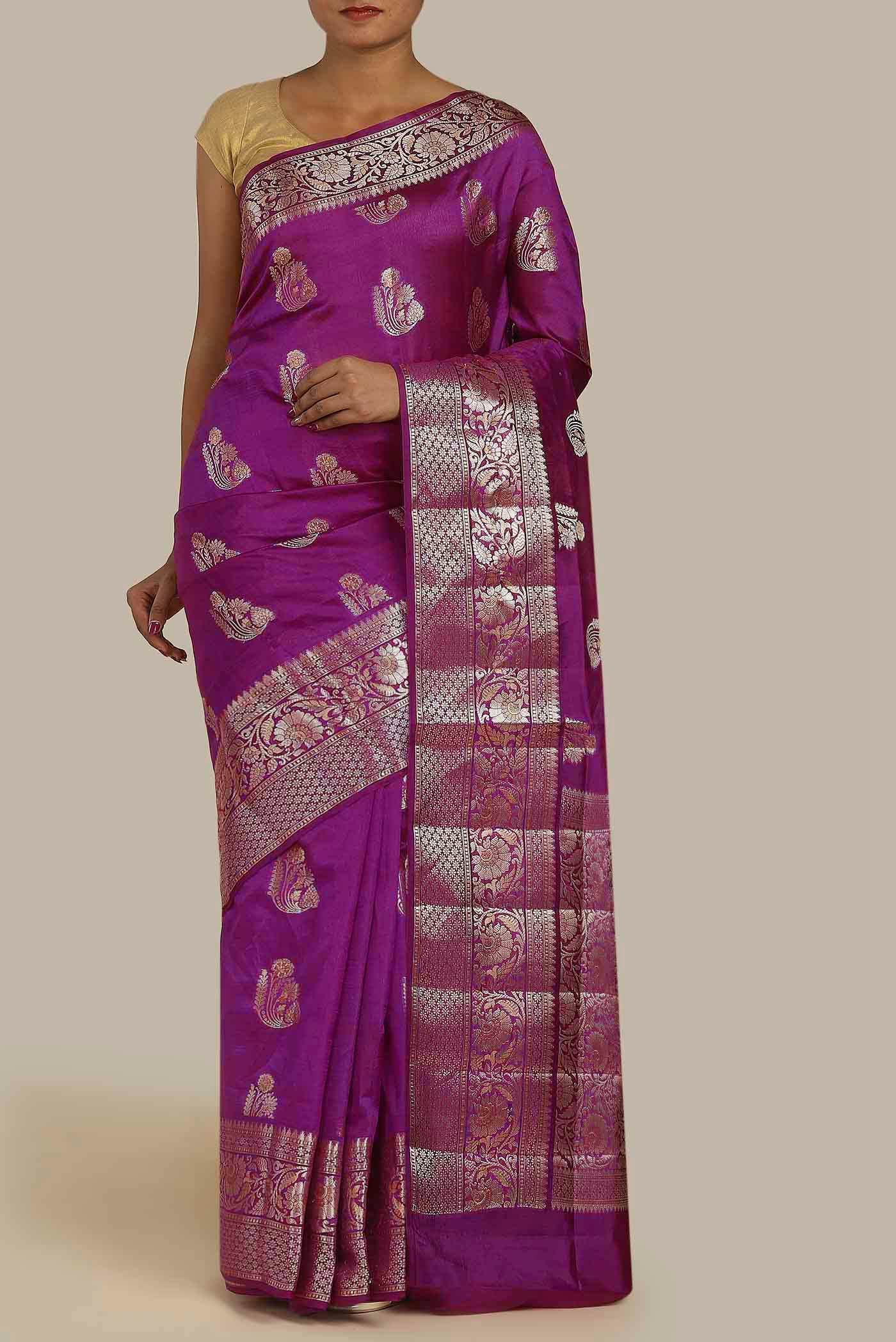 Magenta Banarasi Raw Silk Saree