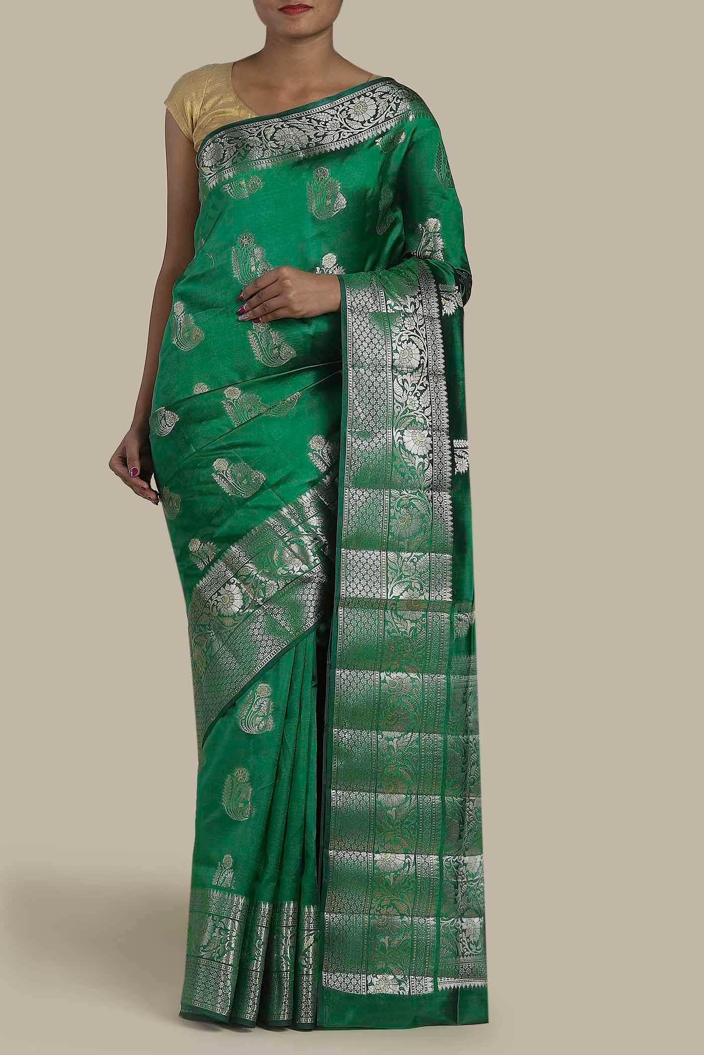 Green Banarasi Raw Silk Saree