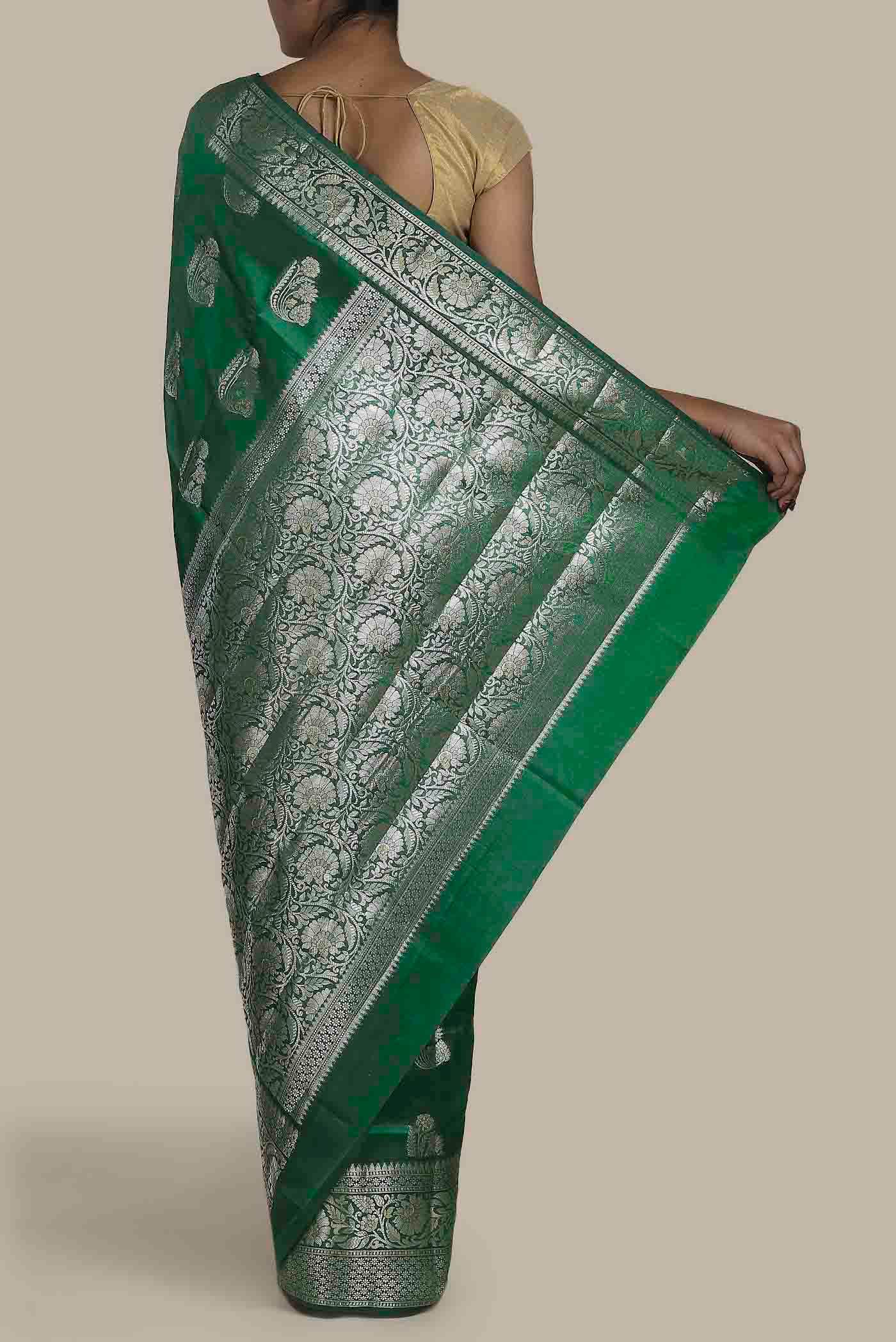 Green Banarasi Raw Silk Saree