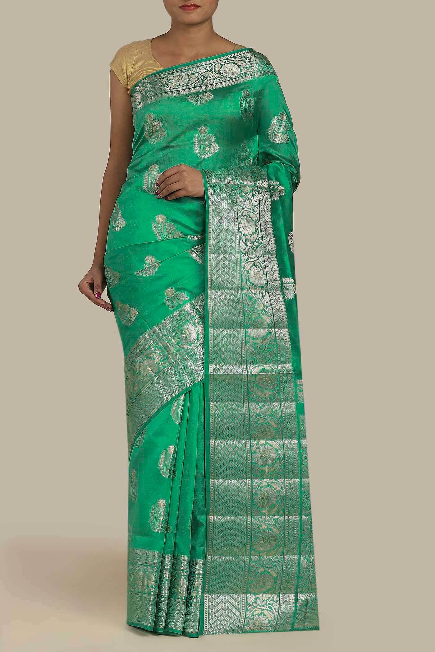 Green Banarasi Raw Silk Saree