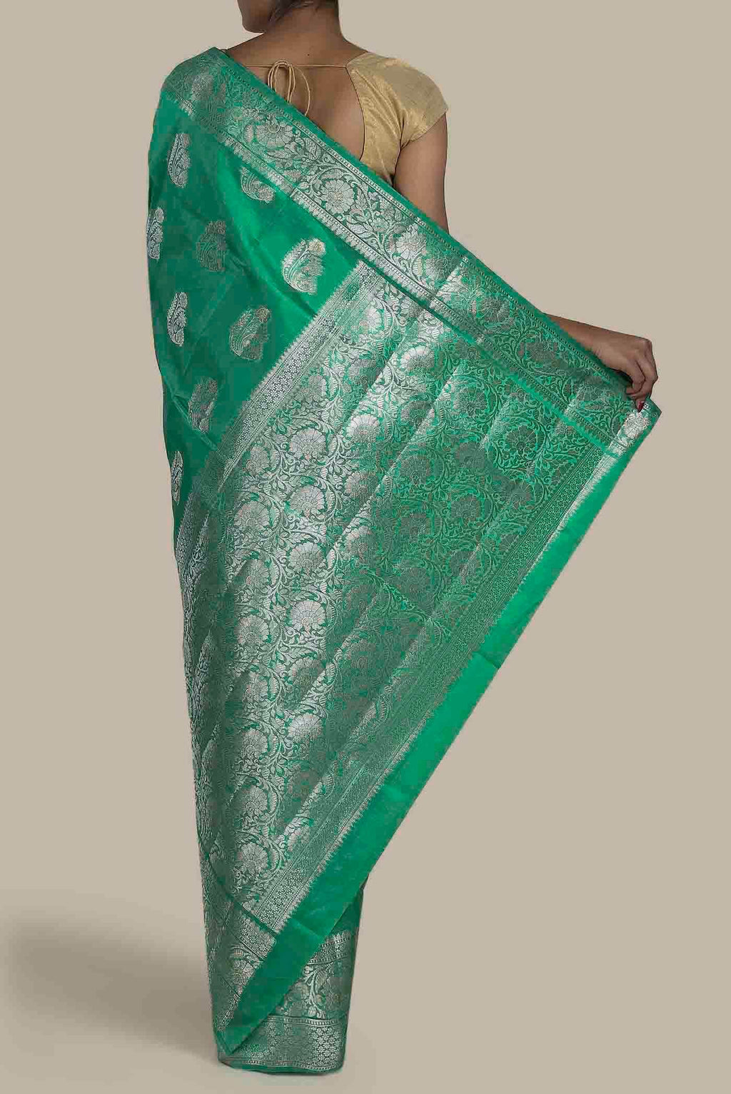 Green Banarasi Raw Silk Saree