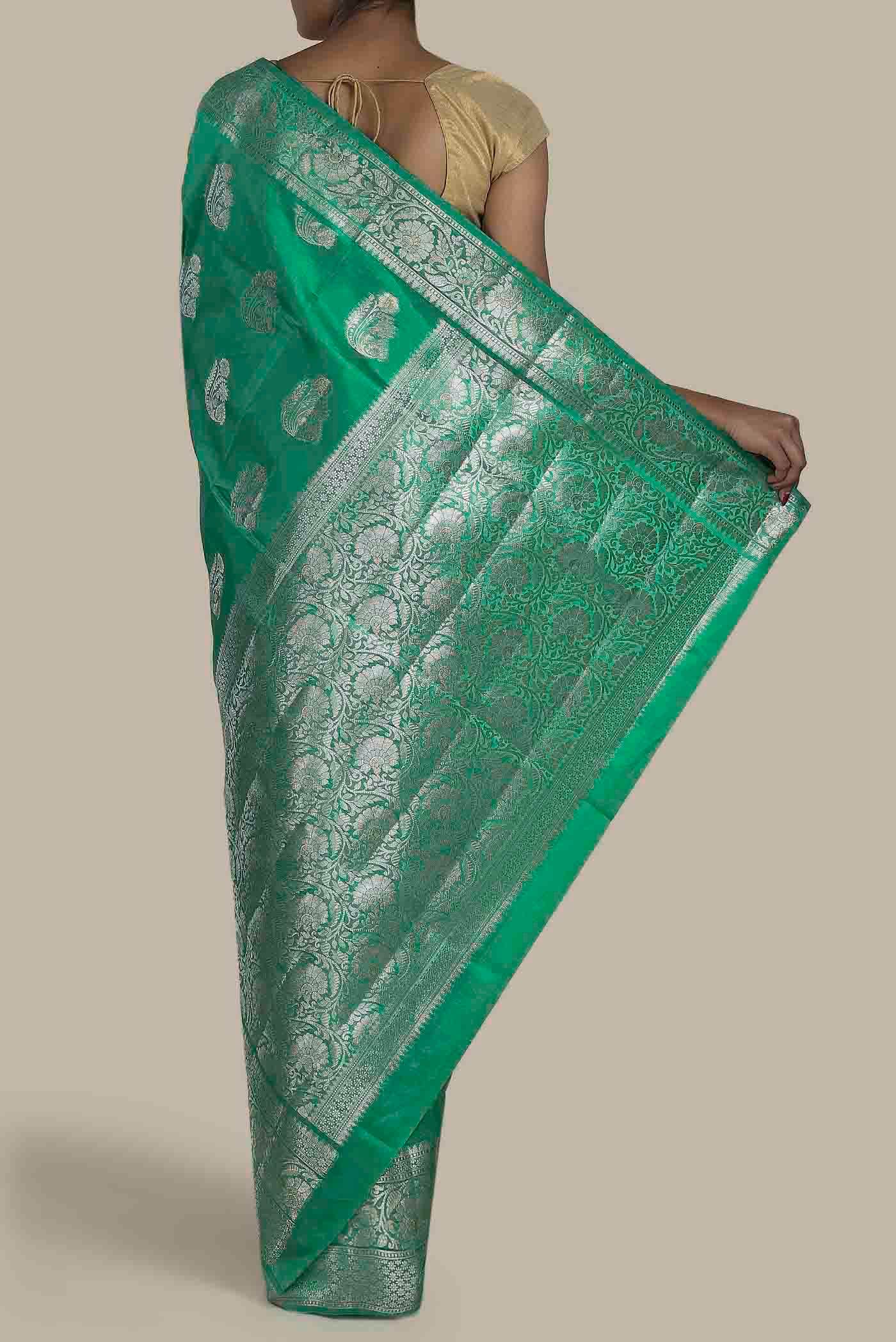 Green Banarasi Raw Silk Saree