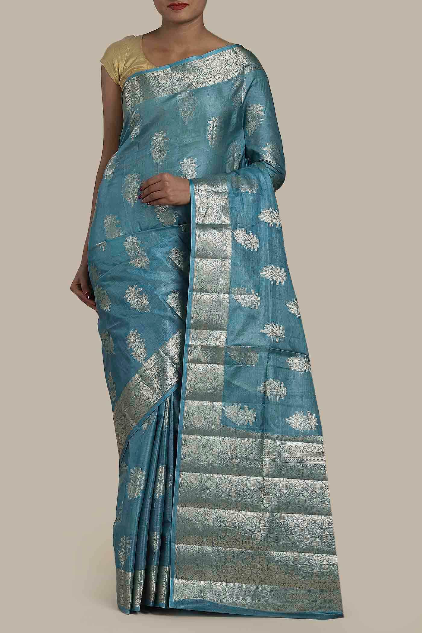 Blue Banarasi Tussar Silk Saree