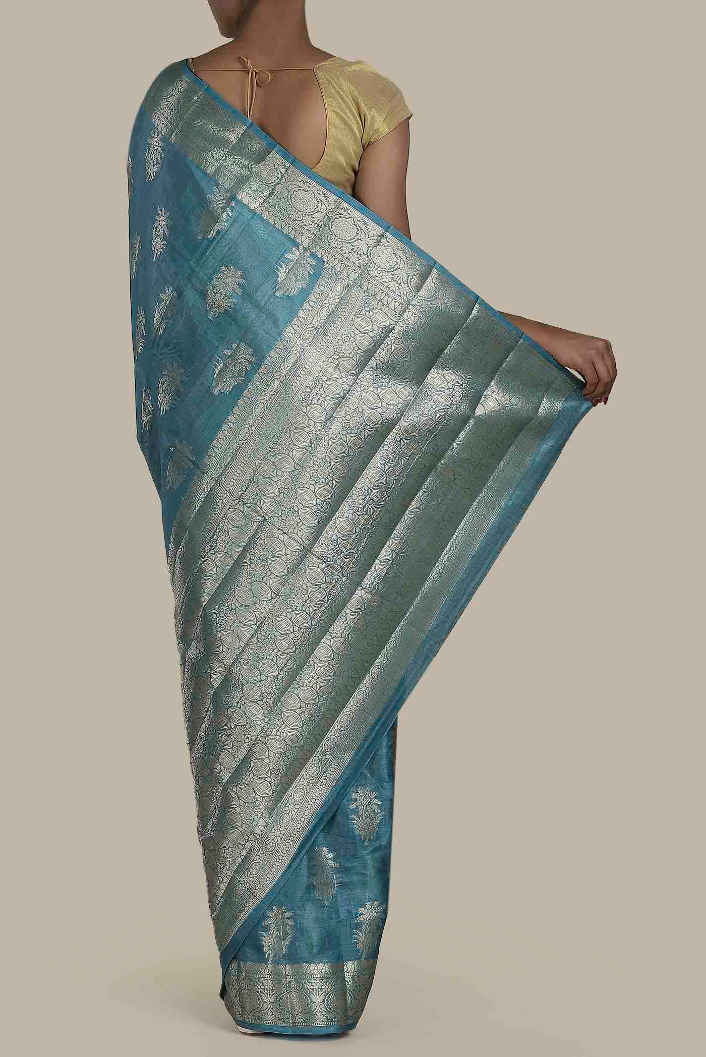 Blue Banarasi Tussar Silk Saree
