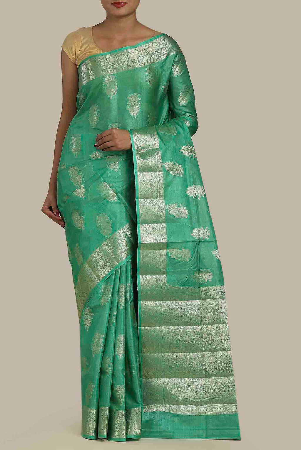 Green Banarasi Tussar Silk Saree