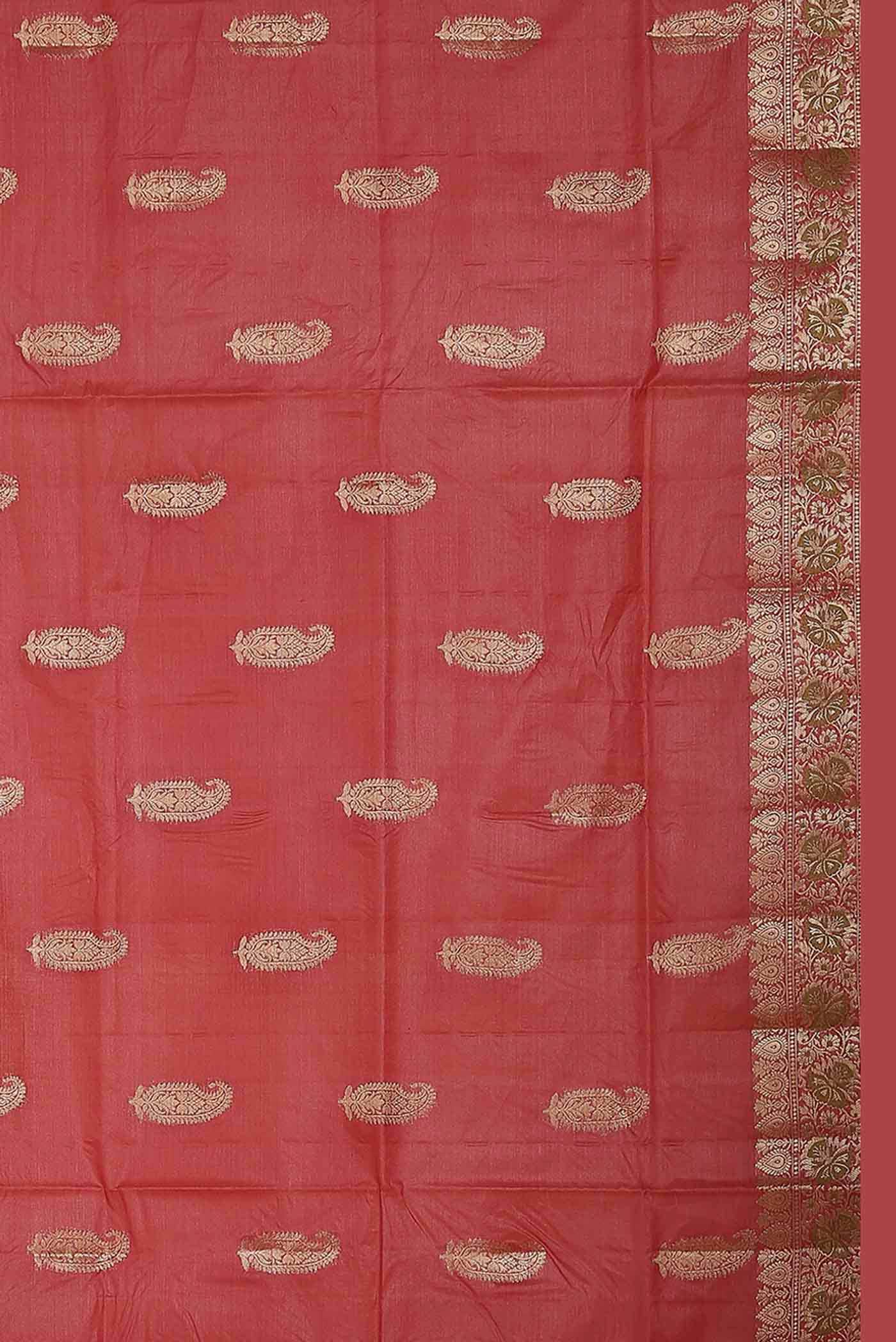 Coral Banarasi Tussar Silk Saree