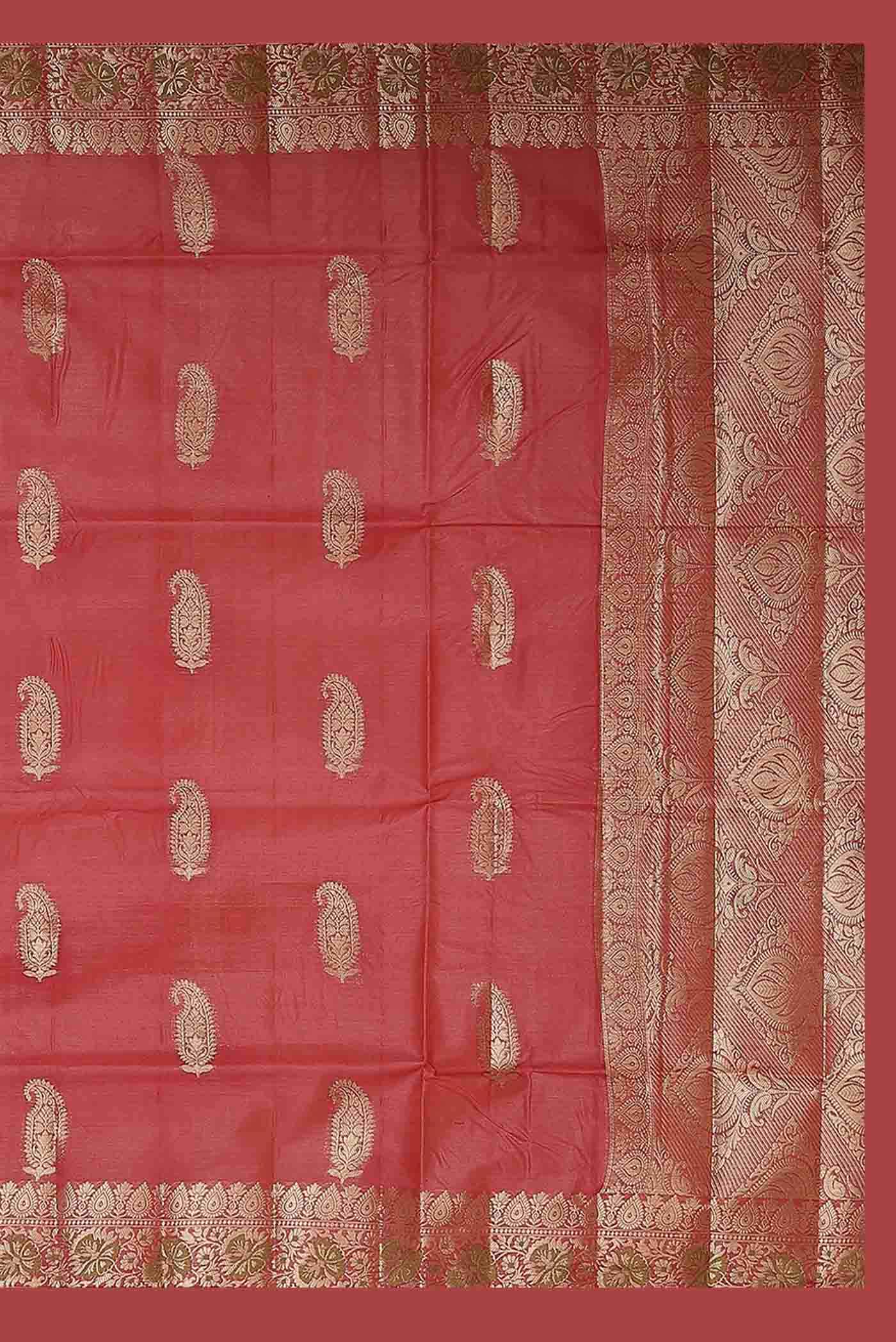 Coral Banarasi Tussar Silk Saree