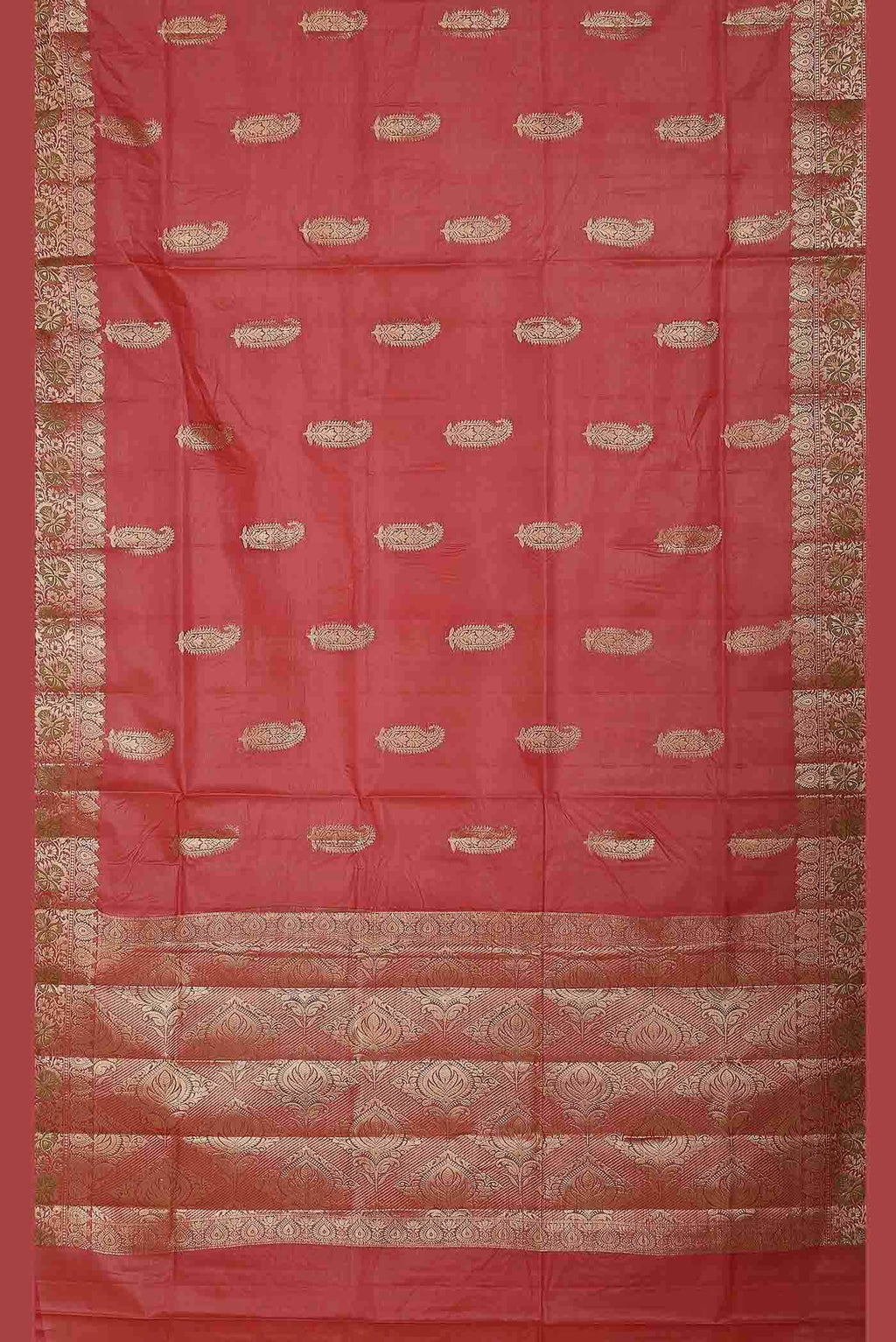Coral Banarasi Tussar Silk Saree