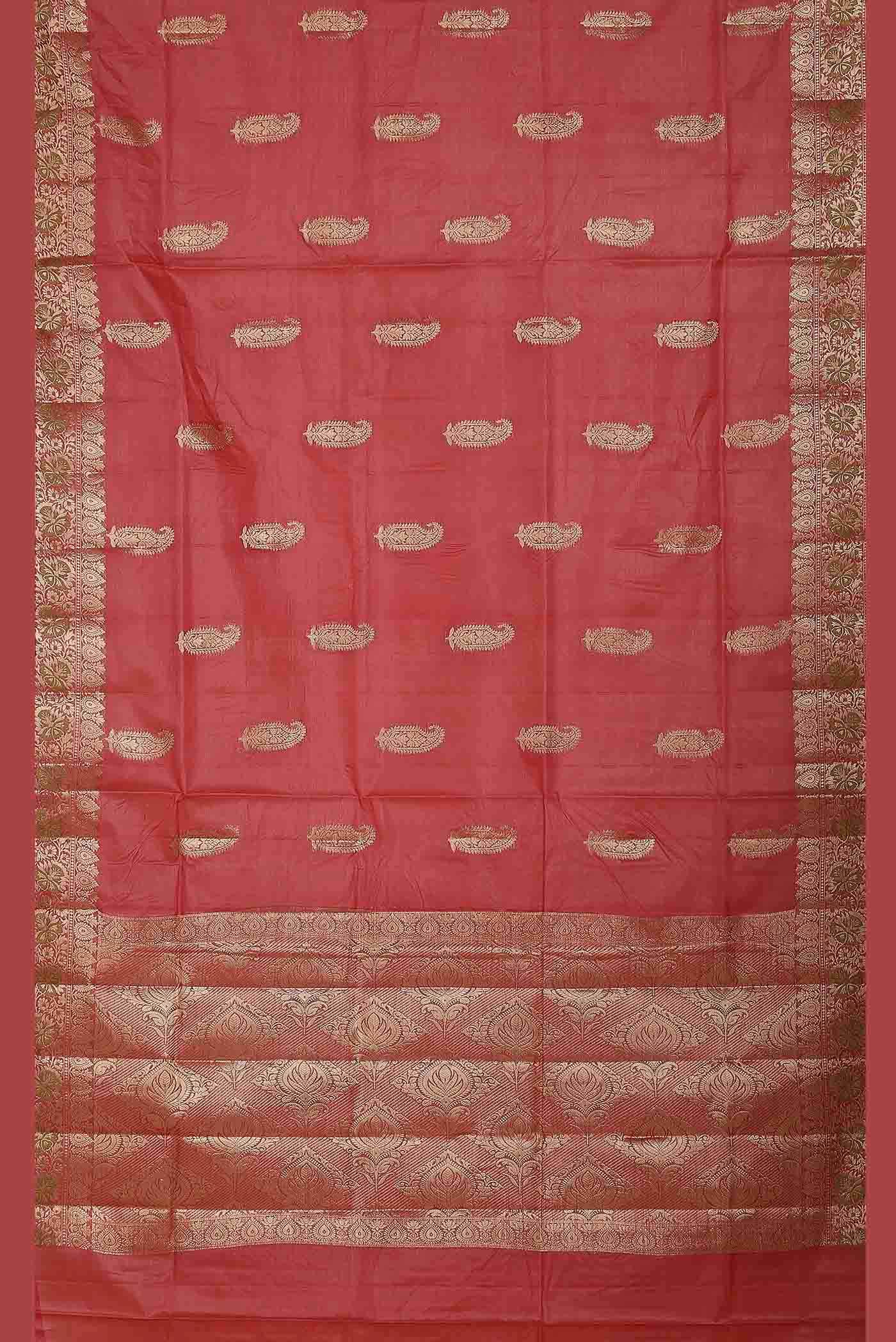 Coral Banarasi Tussar Silk Saree