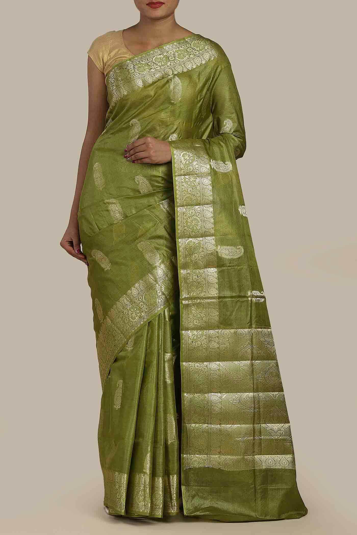 Green Banarasi Tussar Silk Saree