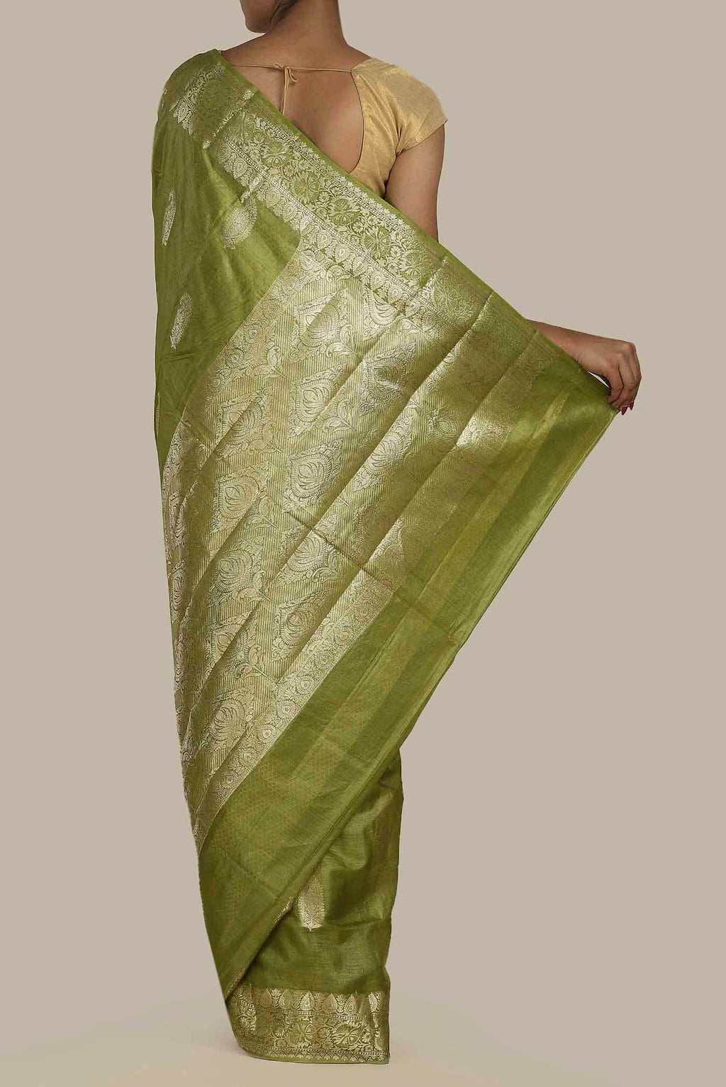 Green Banarasi Tussar Silk Saree