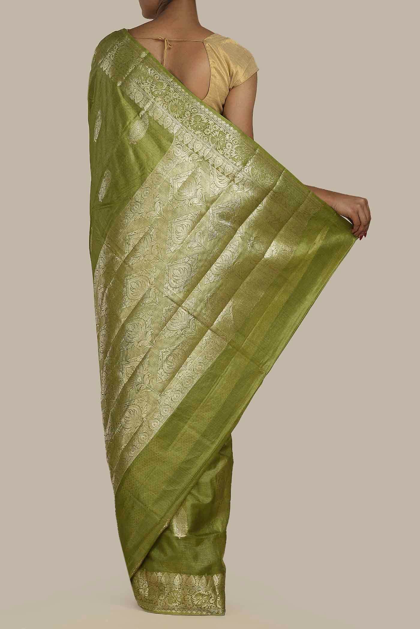 Green Banarasi Tussar Silk Saree
