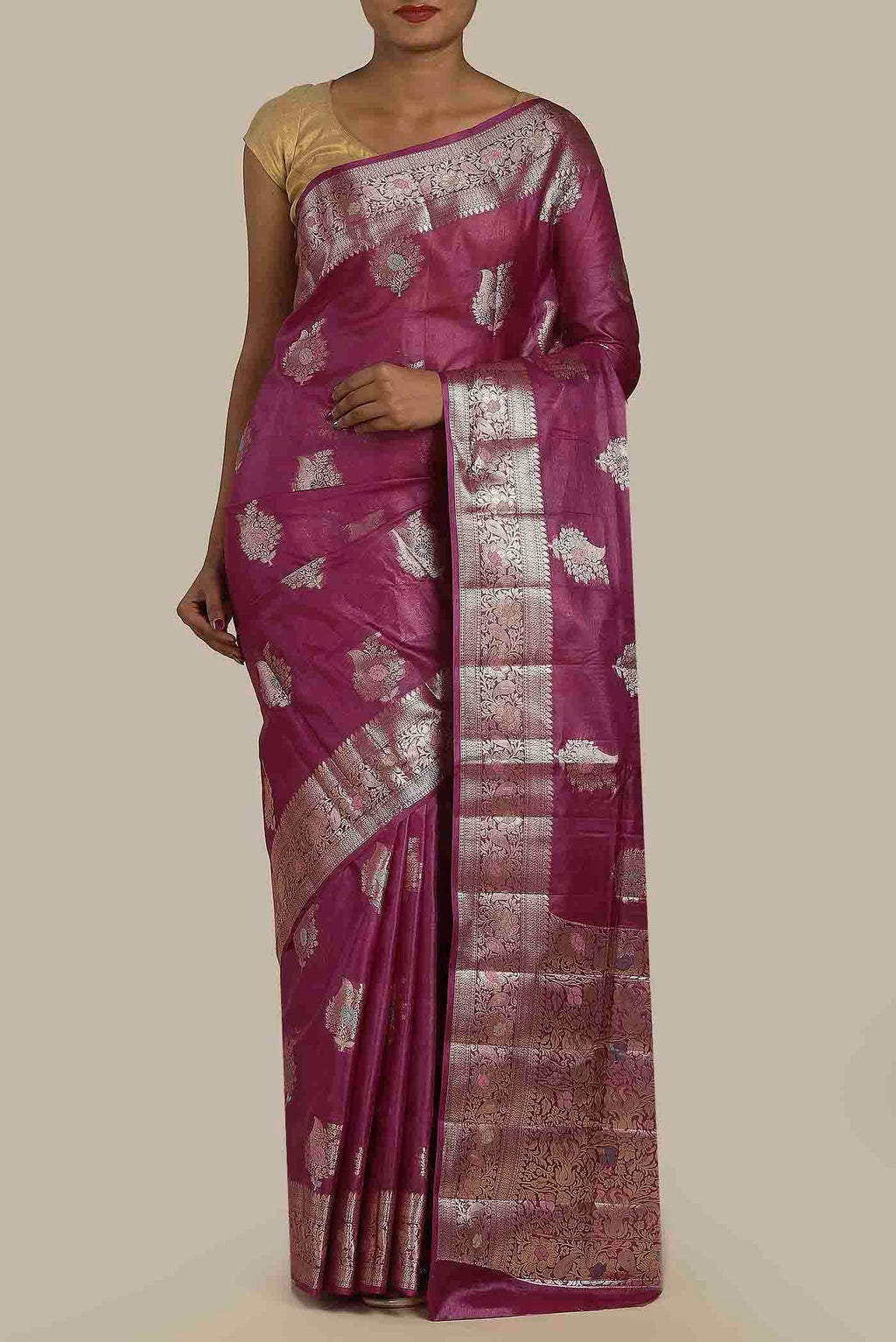 Pink Banarasi Tussar Silk Saree