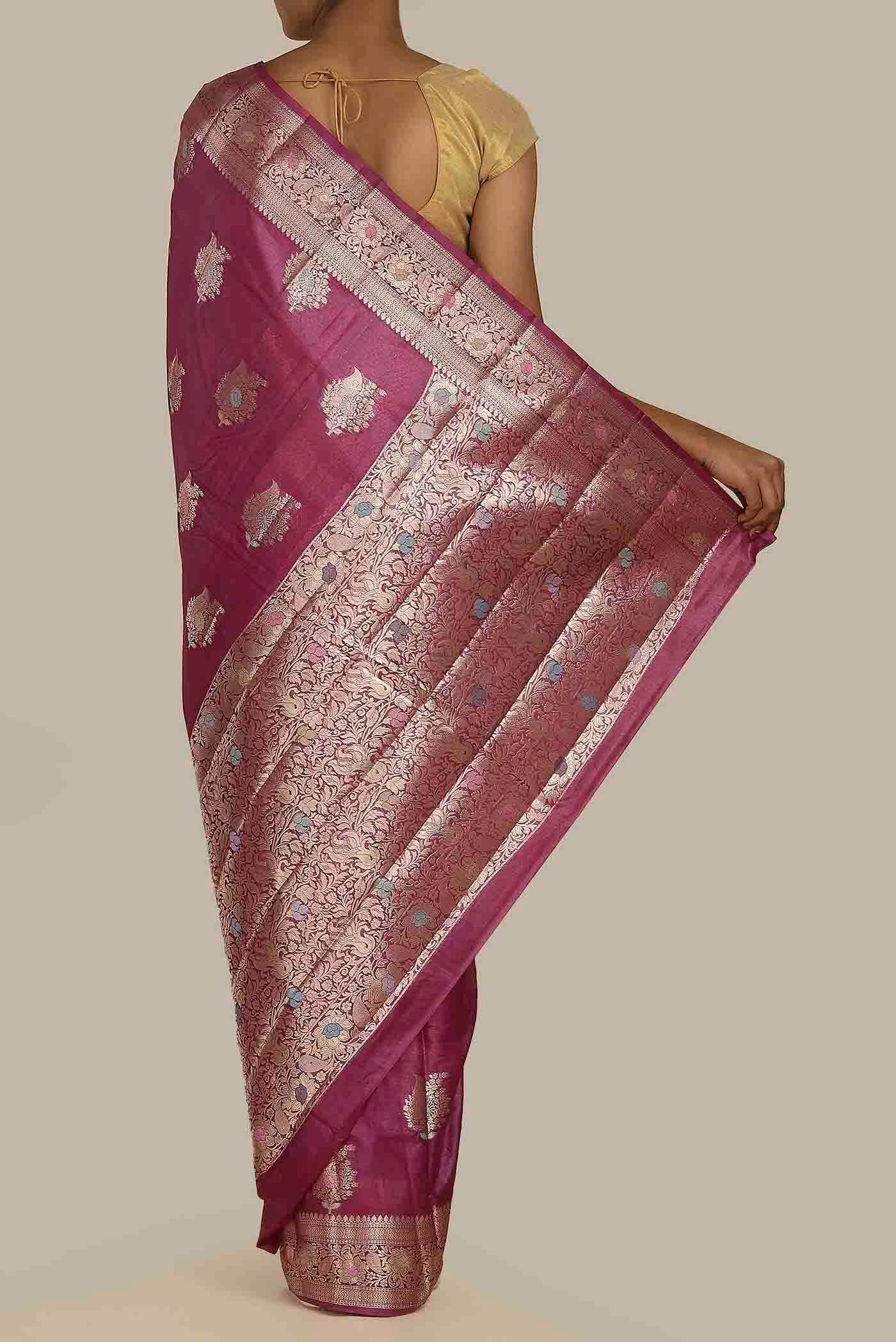 Pink Banarasi Tussar Silk Saree
