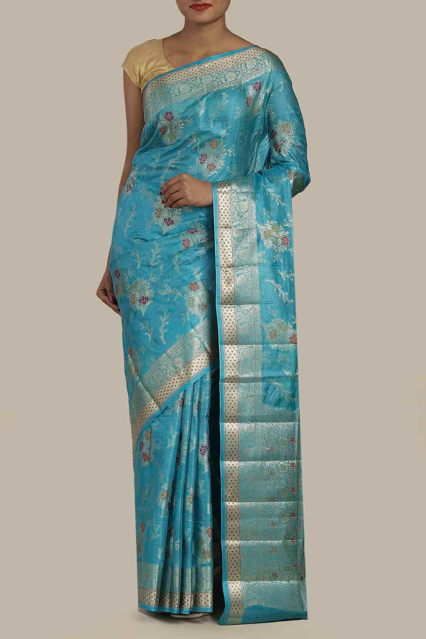 Blue Banarasi Tussar Silk Saree