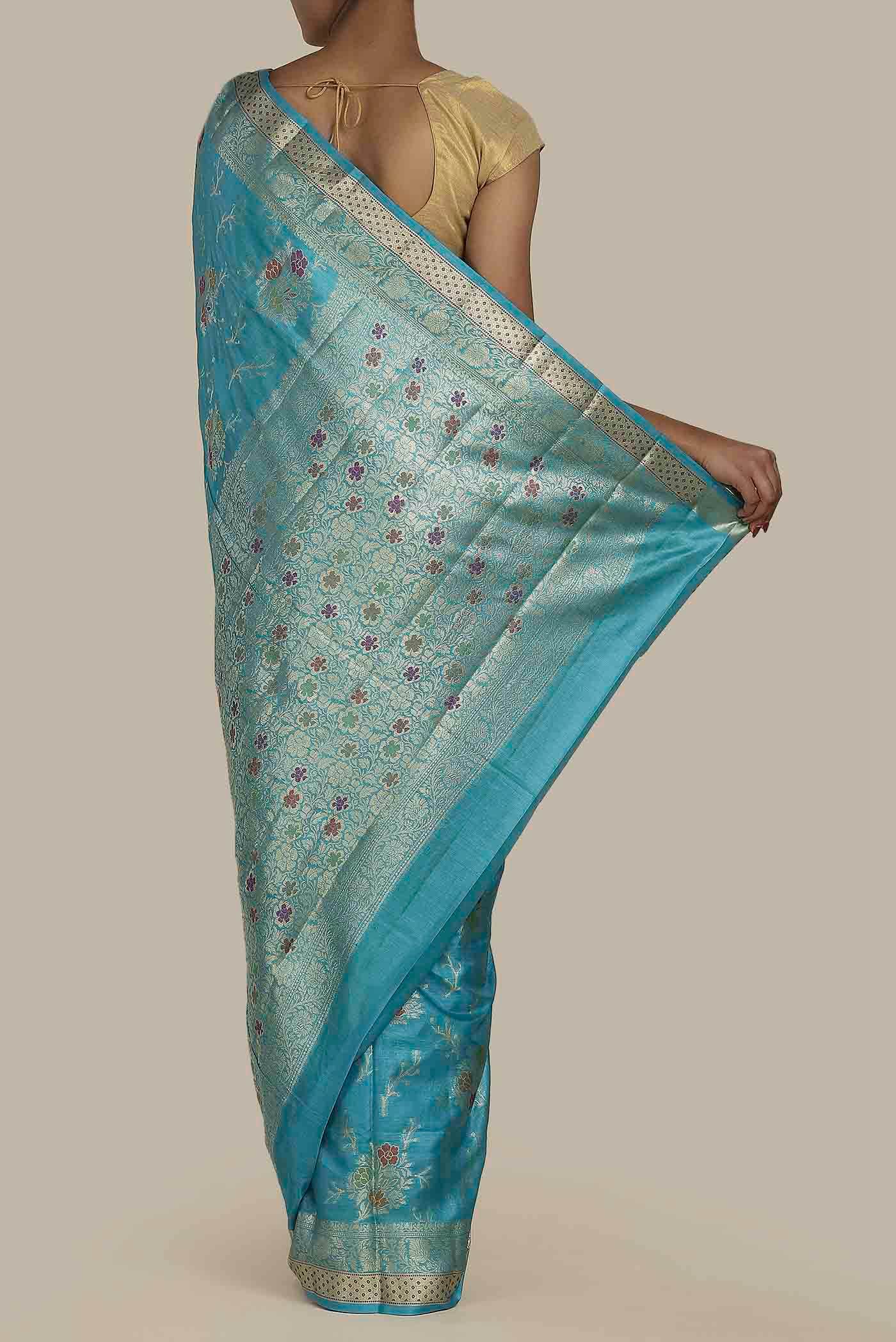 Blue Banarasi Tussar Silk Saree