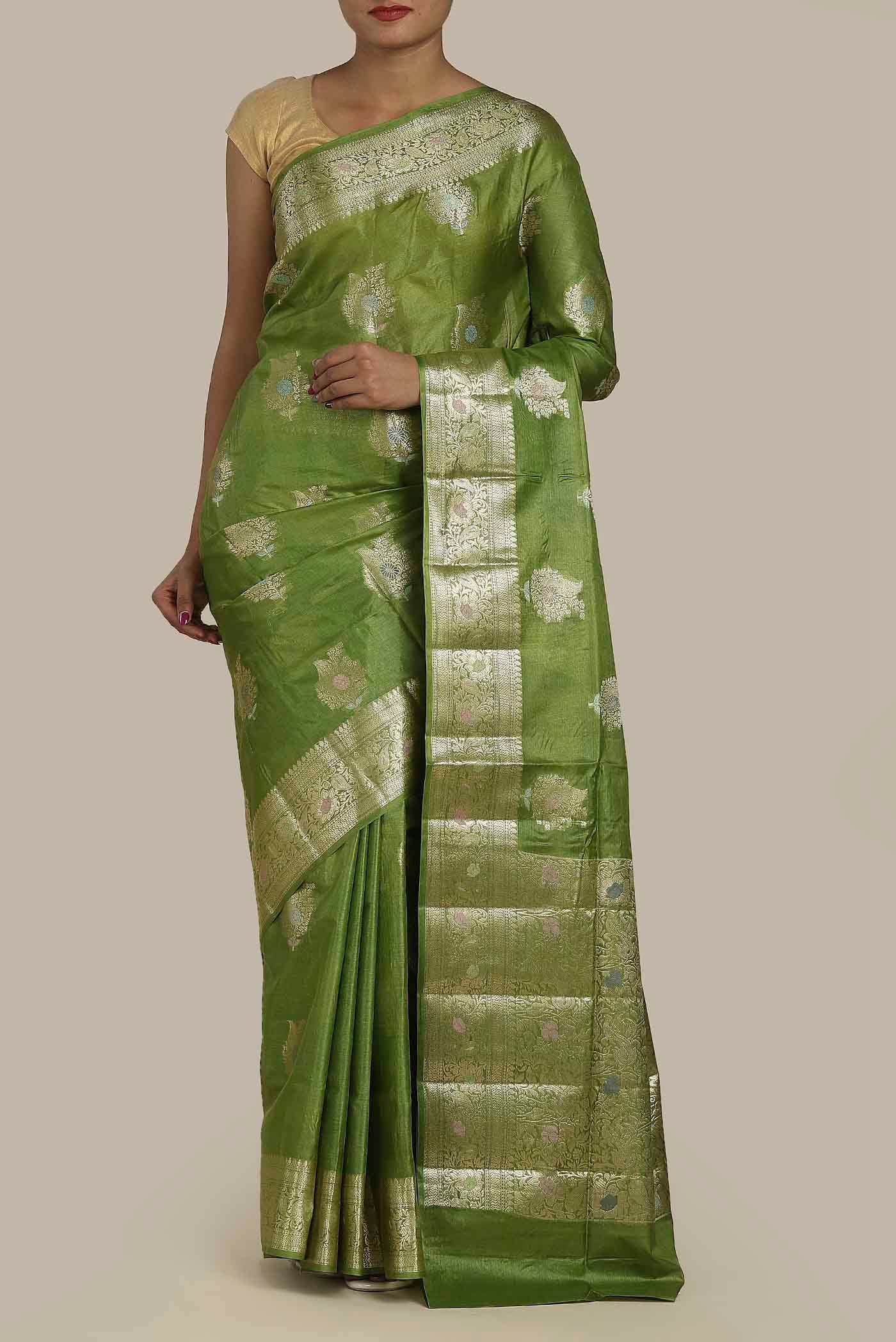 Green Banarasi Tussar Silk Saree